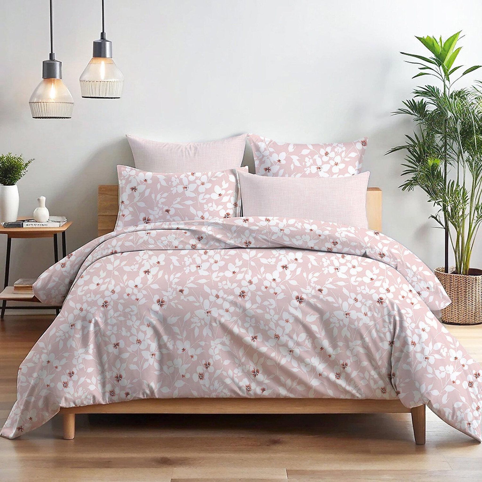 Voir la diapositive 1 : Home collection Parure housse de couette 100% coton 54 fils imprimé - flower rose