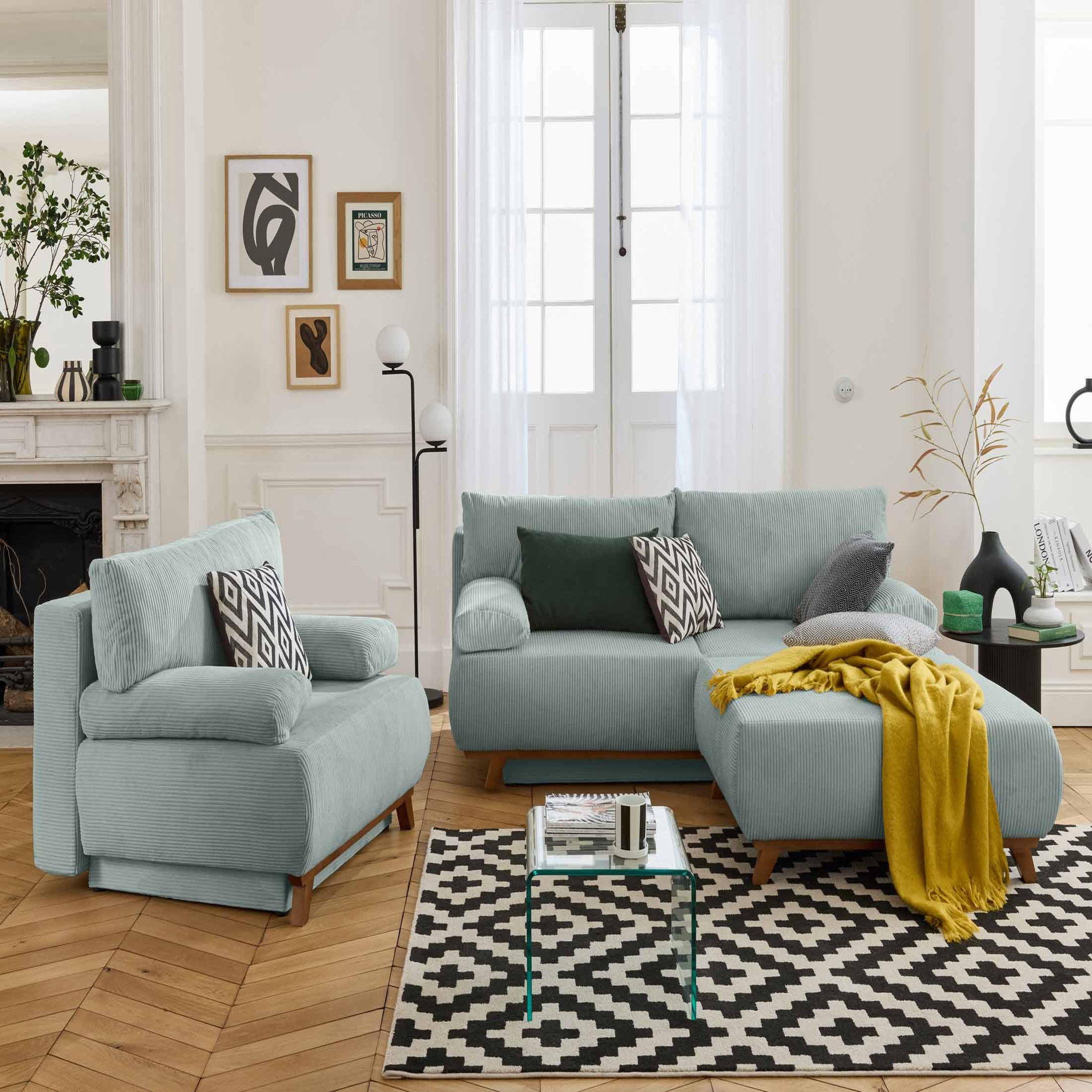 Voir la diapositive 6 : BEST MOBILIER Cristal - pouf modulable - 95 cm - en velours côtelé