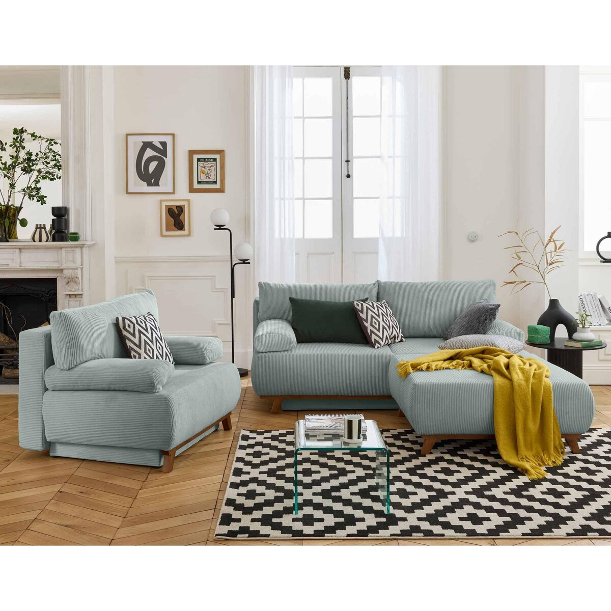BEST MOBILIER Cristal - pouf modulable - 95 cm - en velours côtelé