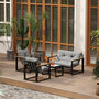 Voir la diapositive 2 : OUTSUNNY Ensemble salon de jardin 4 places 4 pièces coussins gris acier époxy noir plastique effet bois