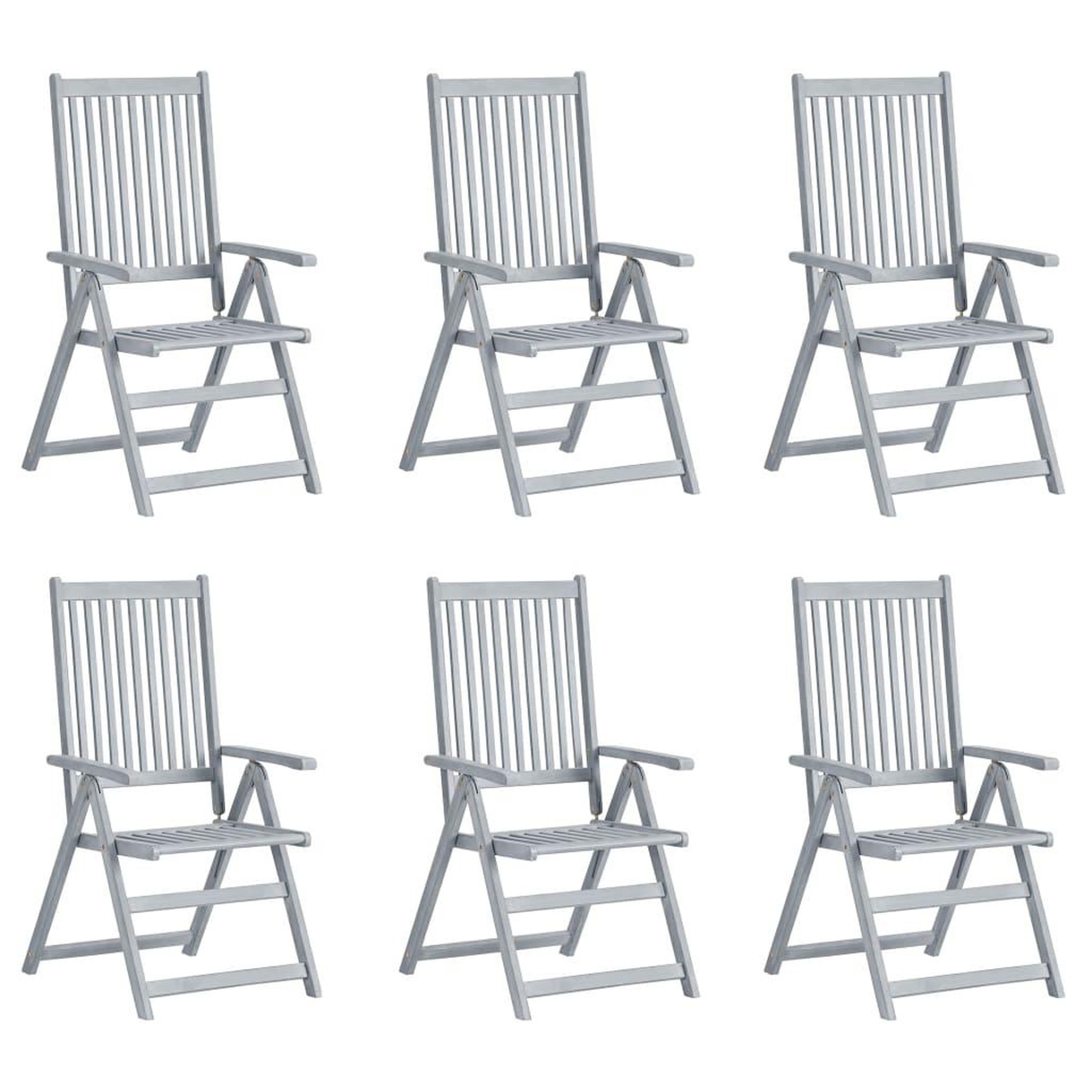 Voir la diapositive 2 : VIDAXL Chaises inclinables de jardin lot de 6 et coussins Bois acacia
