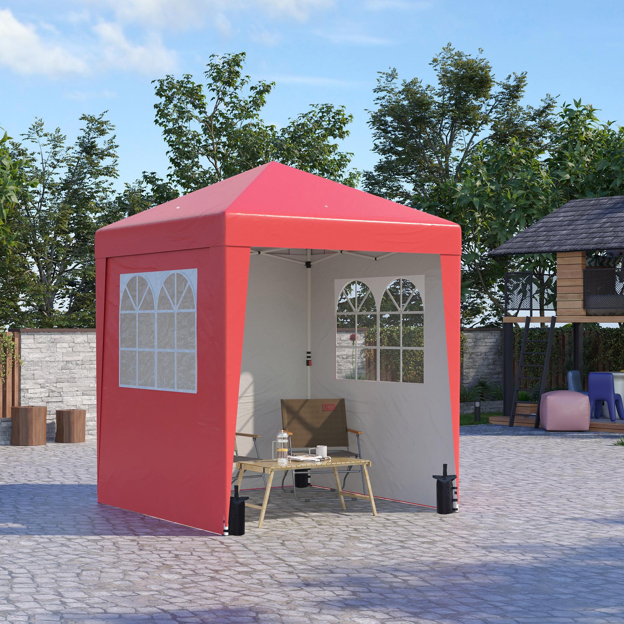Voir la diapositive 2 : OUTSUNNY Tonnelle de jardin pliante pop-up réglable anti-UV 30+ 4 sacs lestage sac de transport rouge