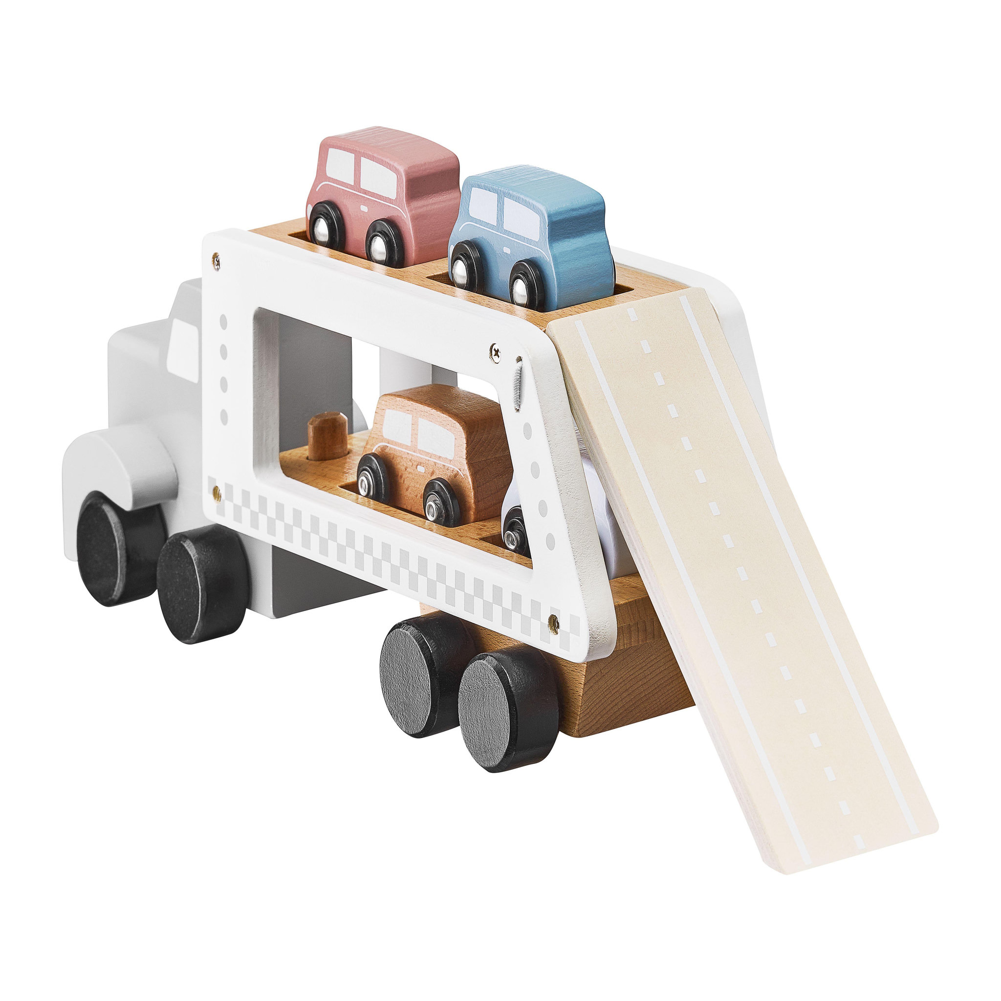 Voir la diapositive 3 : MAMABRUM Camion Porte Voitures avec Piste de Remorquage - Jouet éveil en Bois Dépanneuse avec 4 Voitures