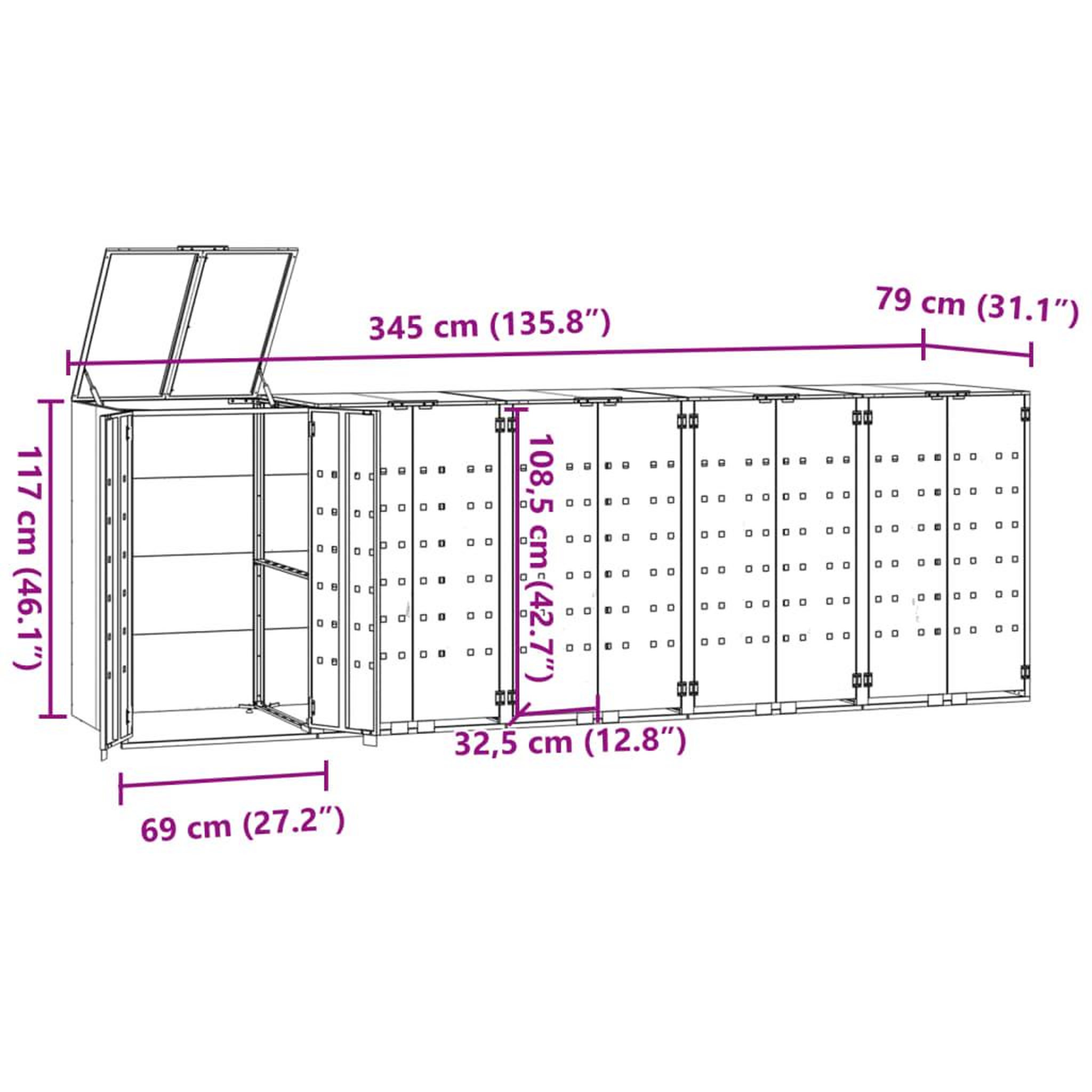 Voir la diapositive 6 : VIDAXL Rangement a roulettes pour poubelles pour 5 bacs anthracite