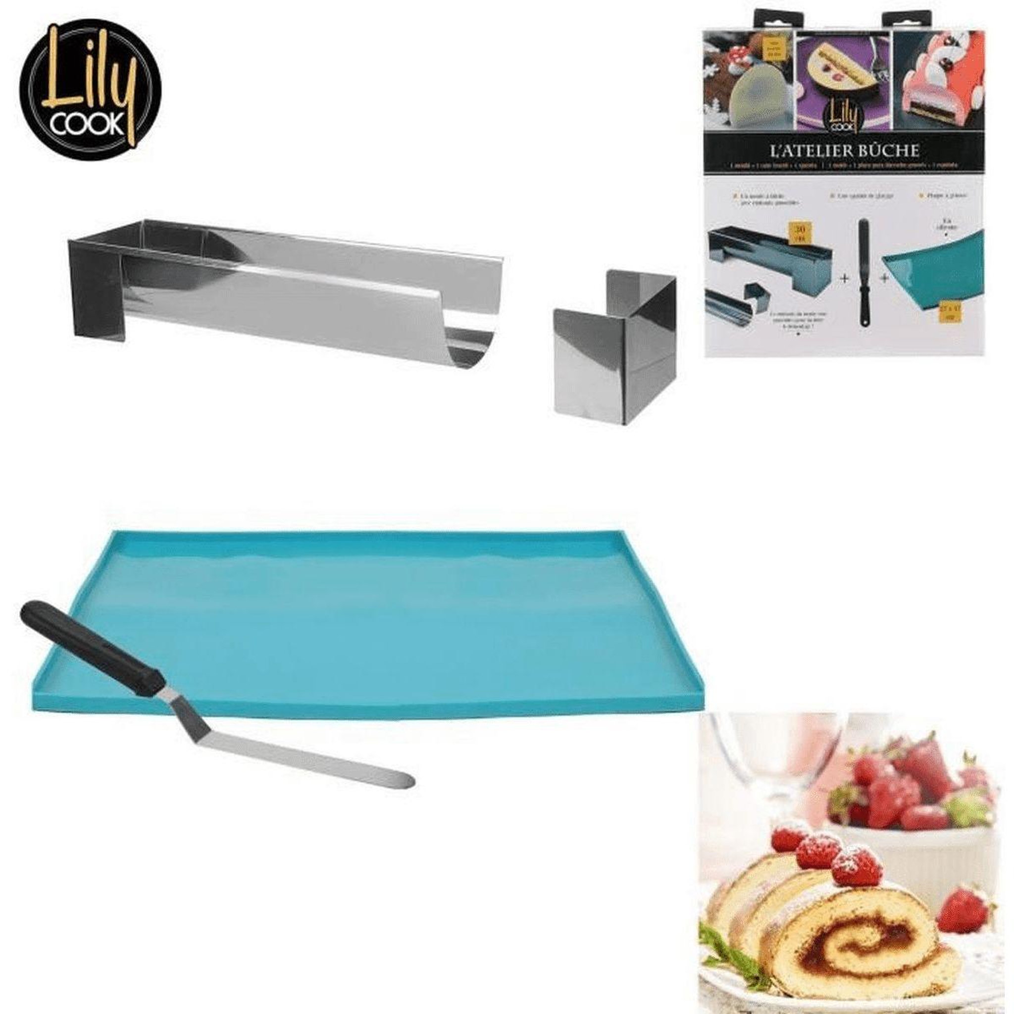 Voir la diapositive 3 : Lily Cook Kit Pâtisserie buche moule plaque genoise spatule