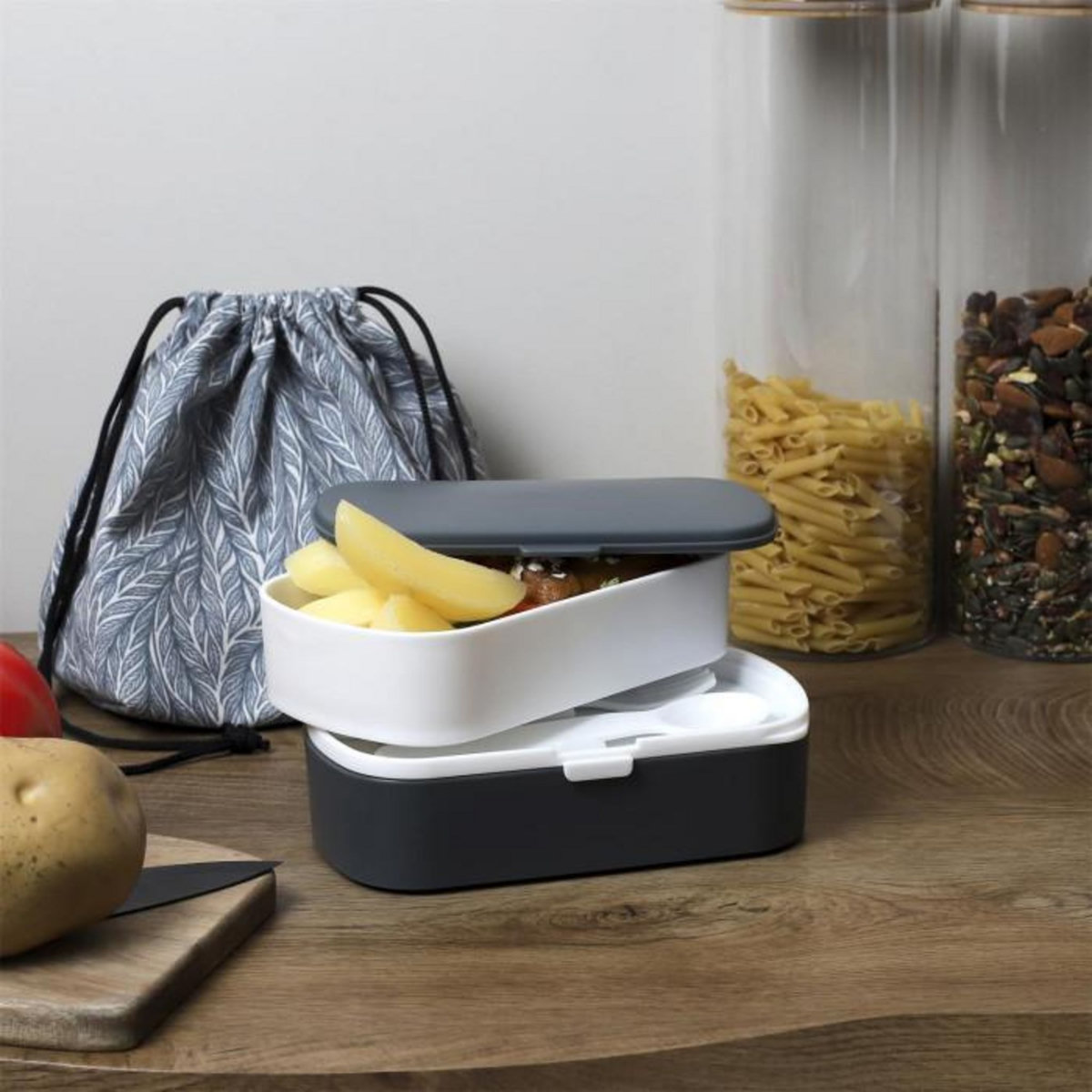 Paris Prix Coffret Lunch Box 3 Pièces  Repas  18cm Gris