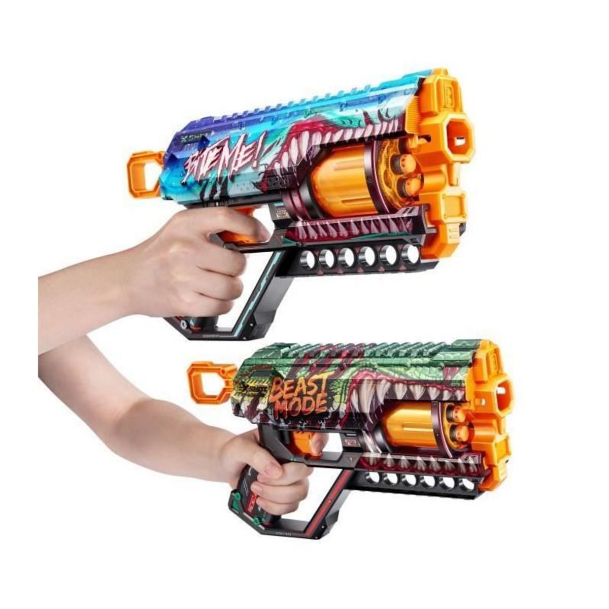 ZURU Pack Blasters - ZURU - XSHOT Skins Griefer 2PK - Blasters a canon rotatif avec tir a 27 metres et 24 fléchettes incluses