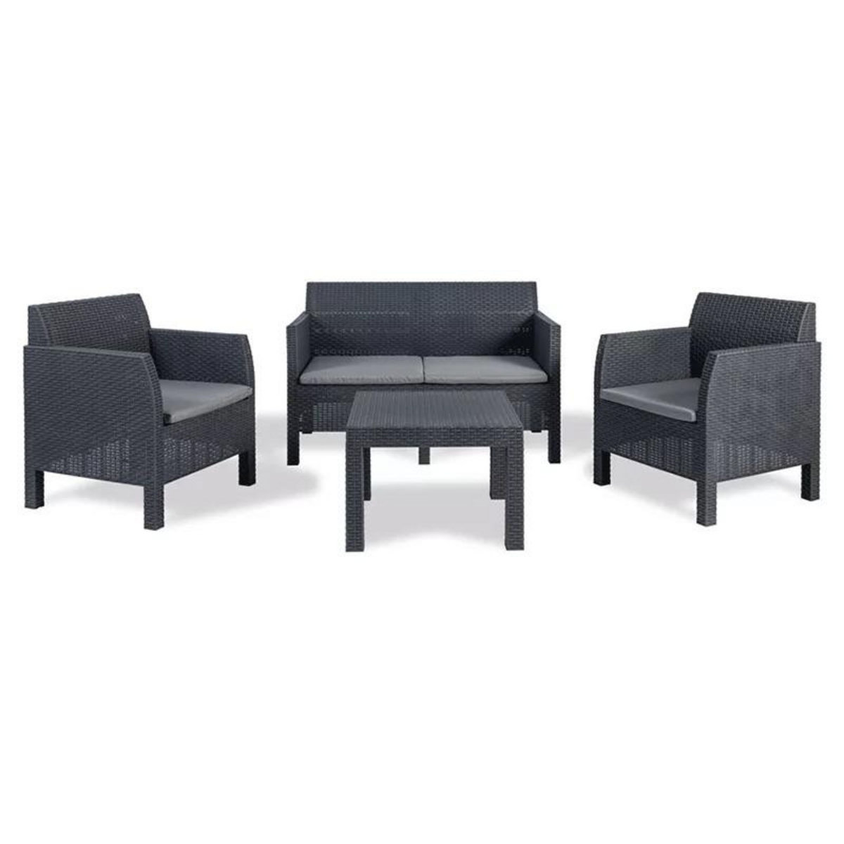 Chalet & jardin Salon de jardin 2 fauteuils + canapé 2 places + table basse résine tressée - MATHILDE