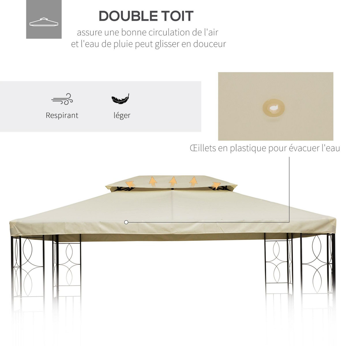 HOMCOM Toile de toit de rechange pour pavillon tonnelle tente 3x4m crème