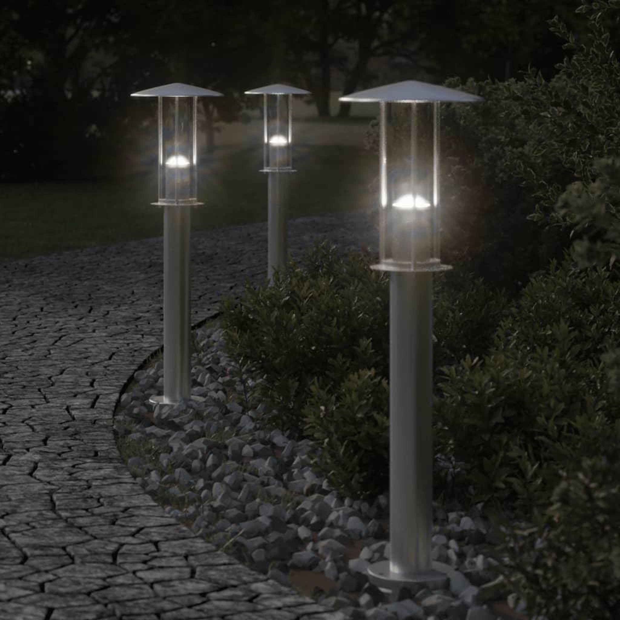 VIDAXL Lampadaires d'exterieur 3 pcs argente 60 cm acier inoxydable
