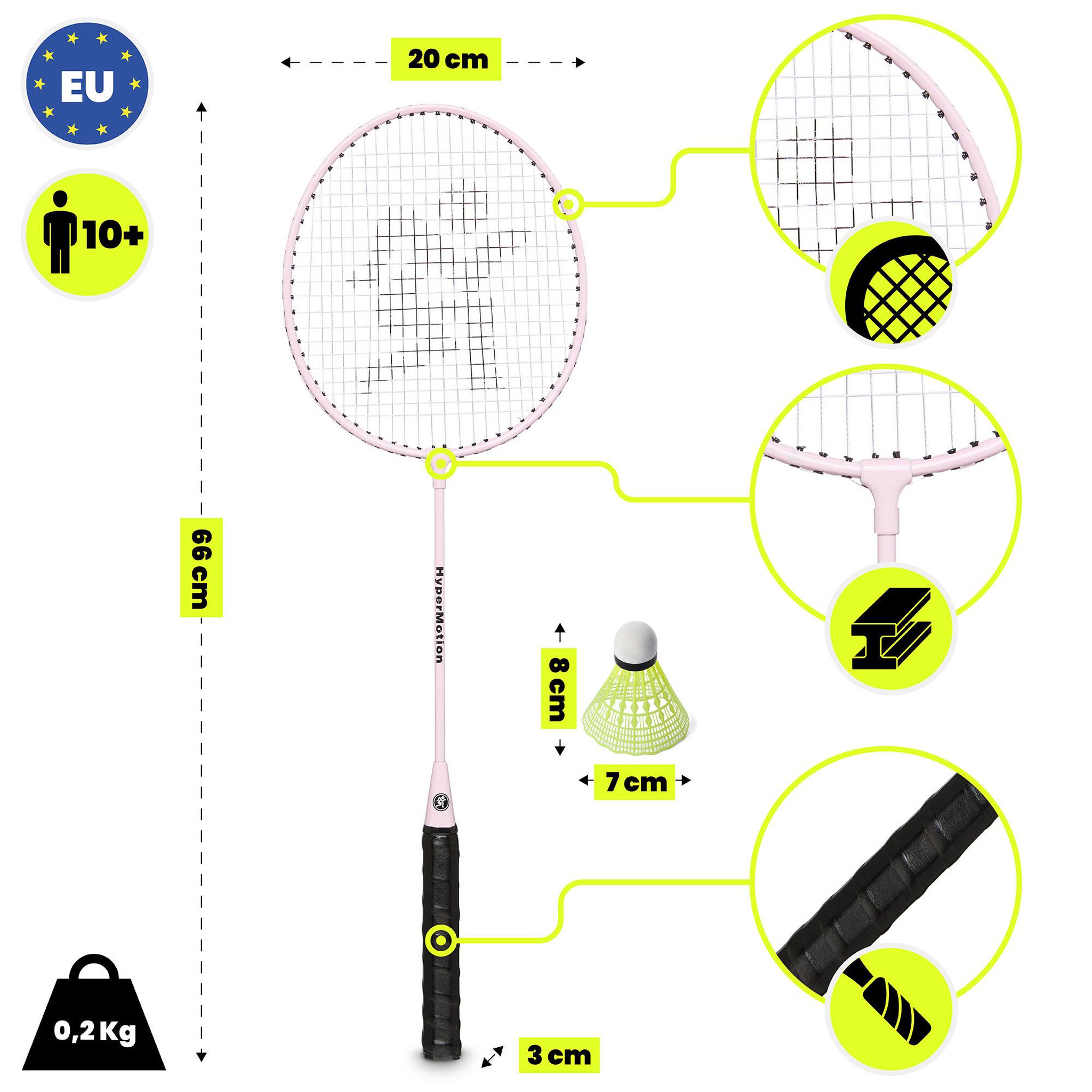 Voir la diapositive 3 : HYPERMOTION Ensemble de Badminton HyperMotion, Set de 2 raquettes en acier et volant