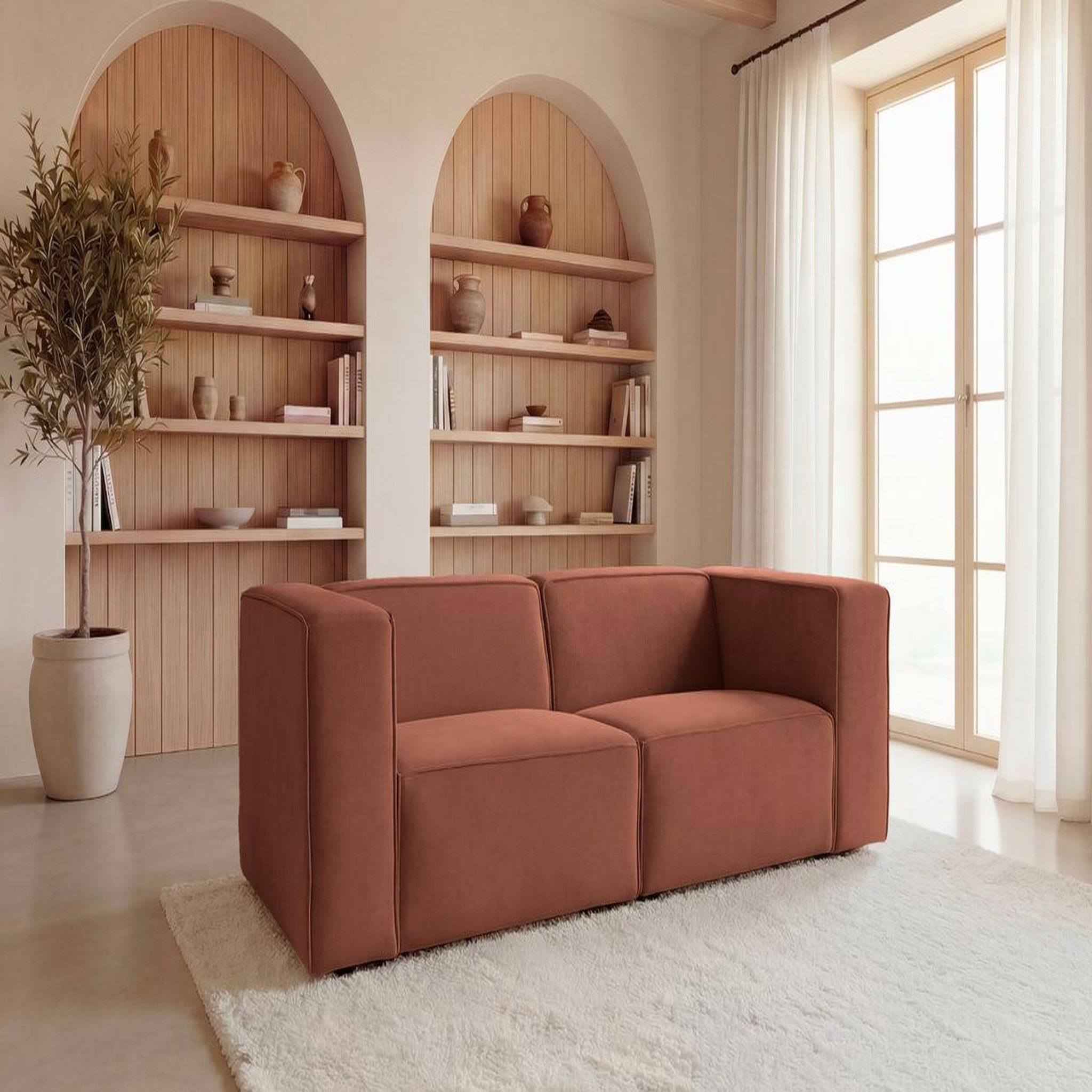 Voir la diapositive 2 : CASANOVA PARIS Mini basil - canapé droit tissu lisse 2 places