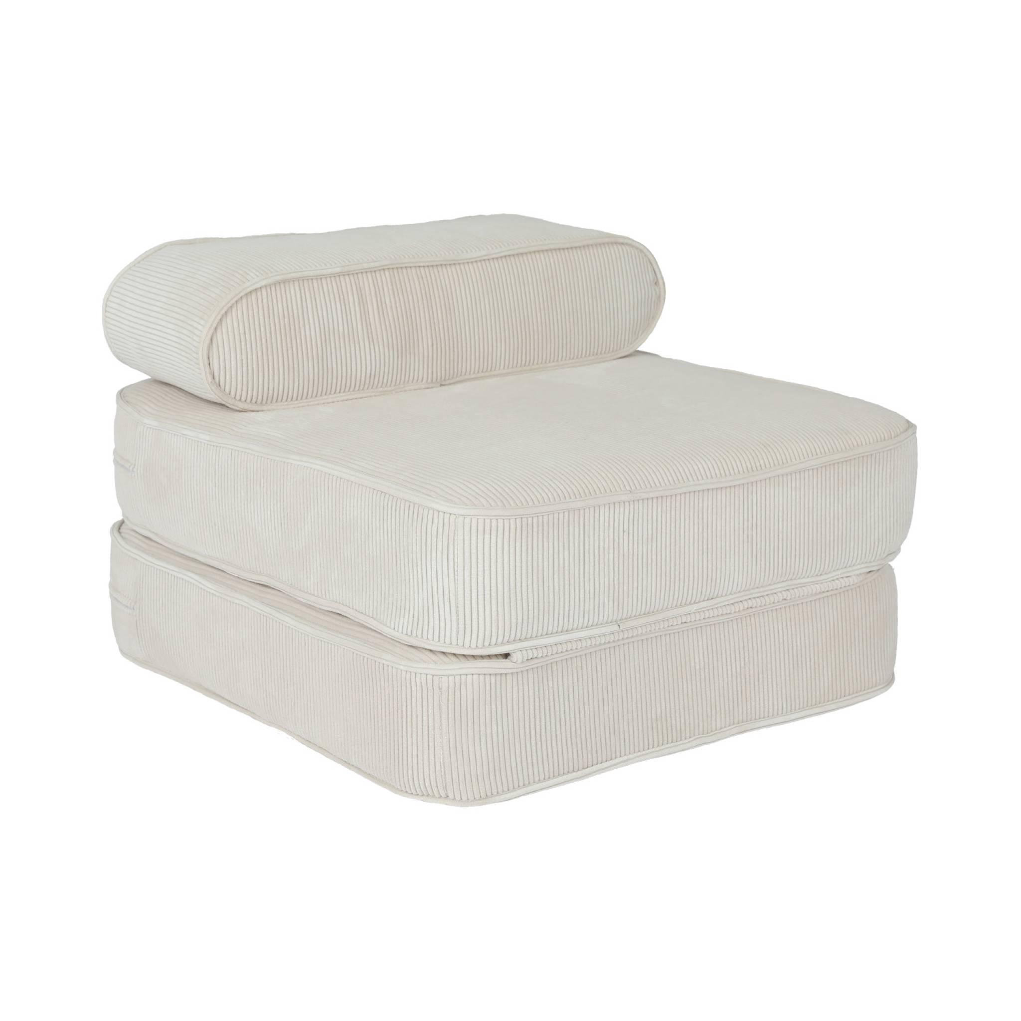Voir la diapositive 1 : SWEEEK Fauteuil enfant en velours côtelé dépliable. couleur crème. L 66 x P 62 x H 43.5 cm