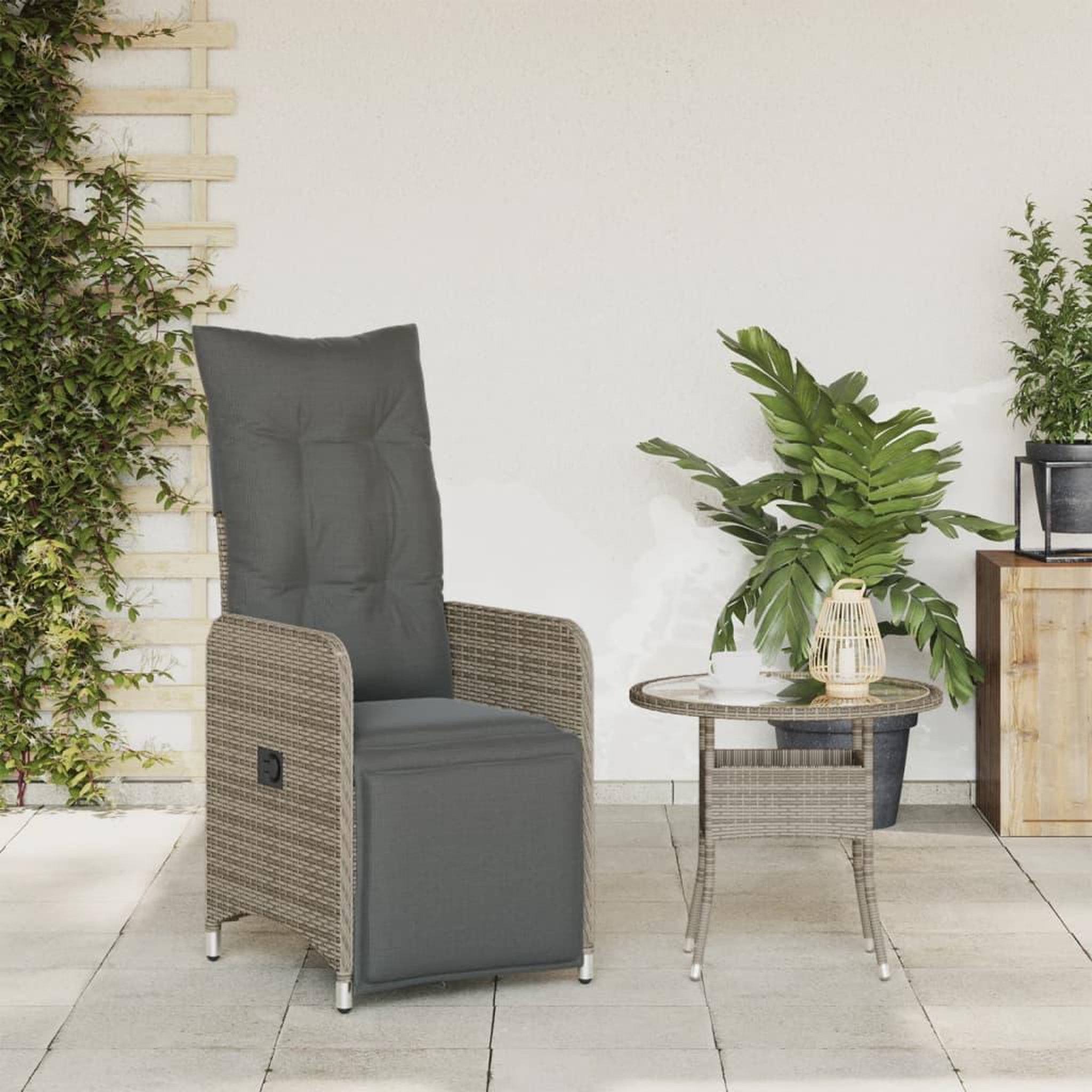 Voir la diapositive 3 : VIDAXL Chaise inclinable de jardin avec coussins gris resine tressee