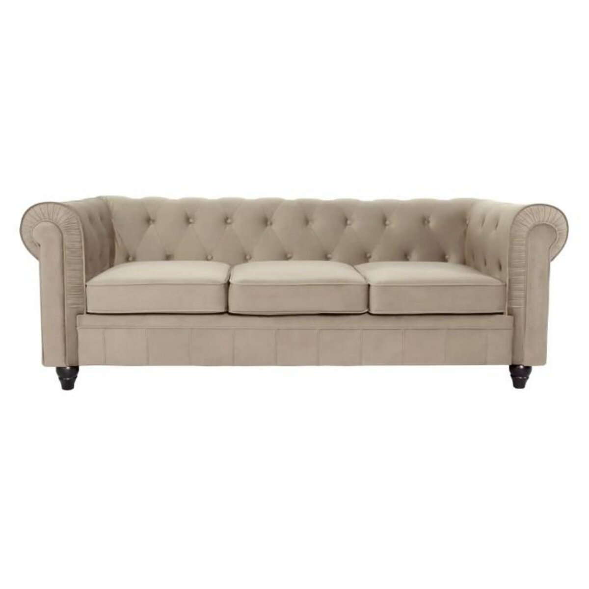 Paris Prix Canapé 3 Places Velours  Chesterfield  209cm Taupe