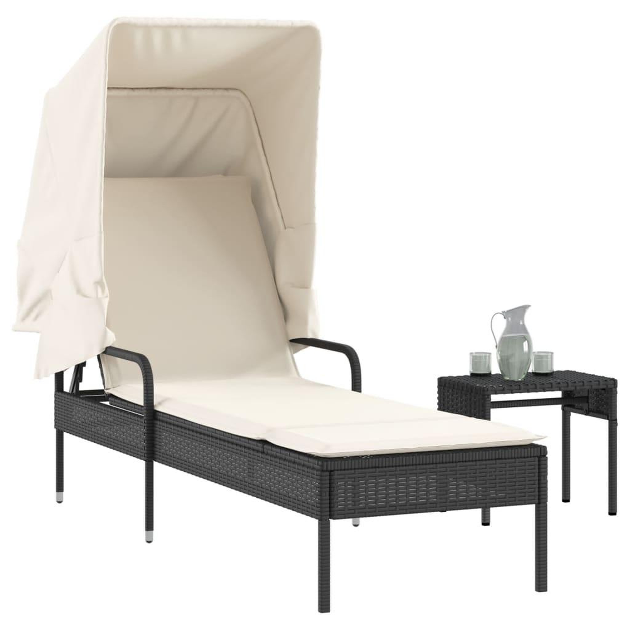 VIDAXL Chaise longue avec auvent et table noir resine tressee