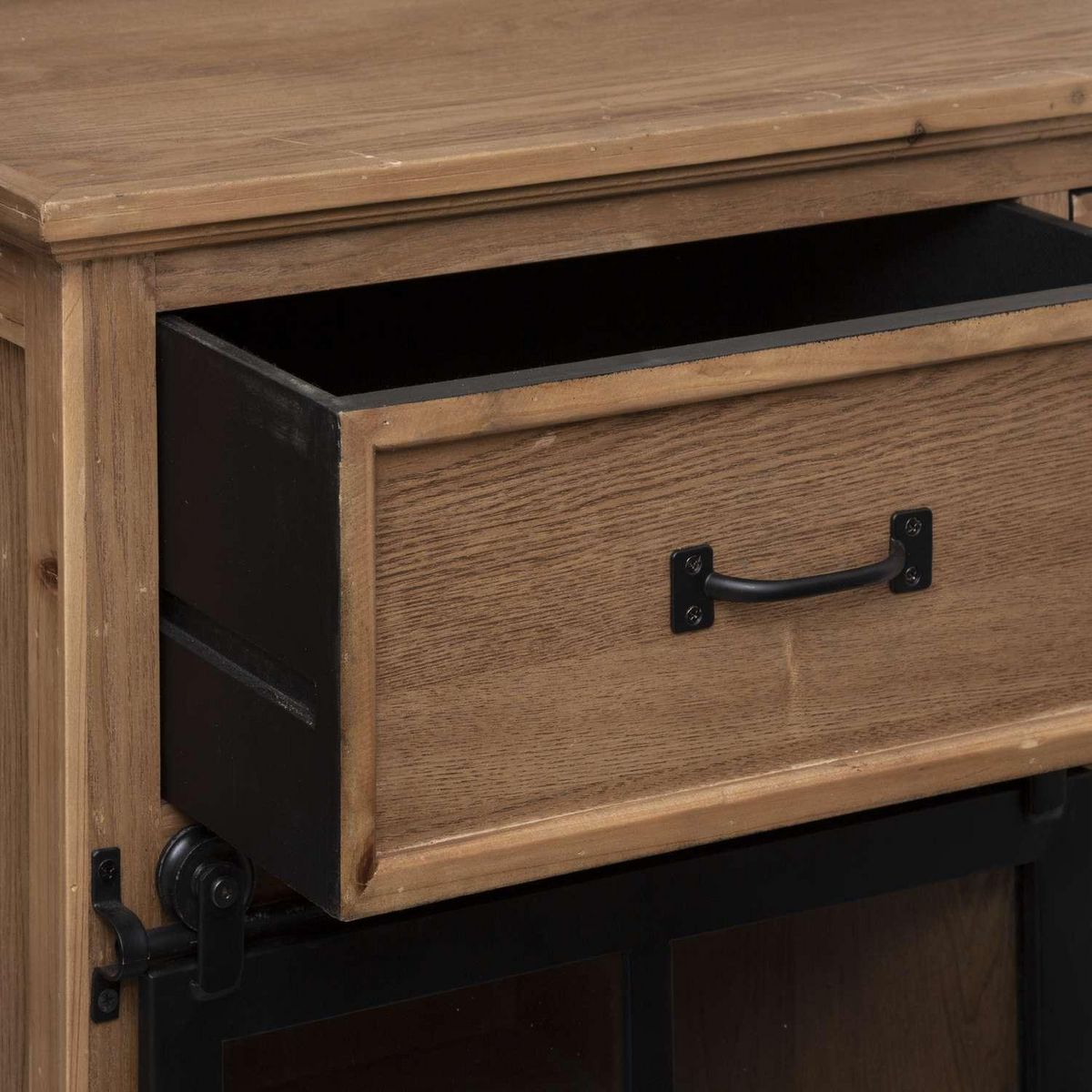 ATMOSPHERA Buffet avec porte coulissante en verre DANIK - Marron et noir