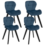 ID MARKET Lot de 4 chaises ROBINE en velours bleu pieds noirs