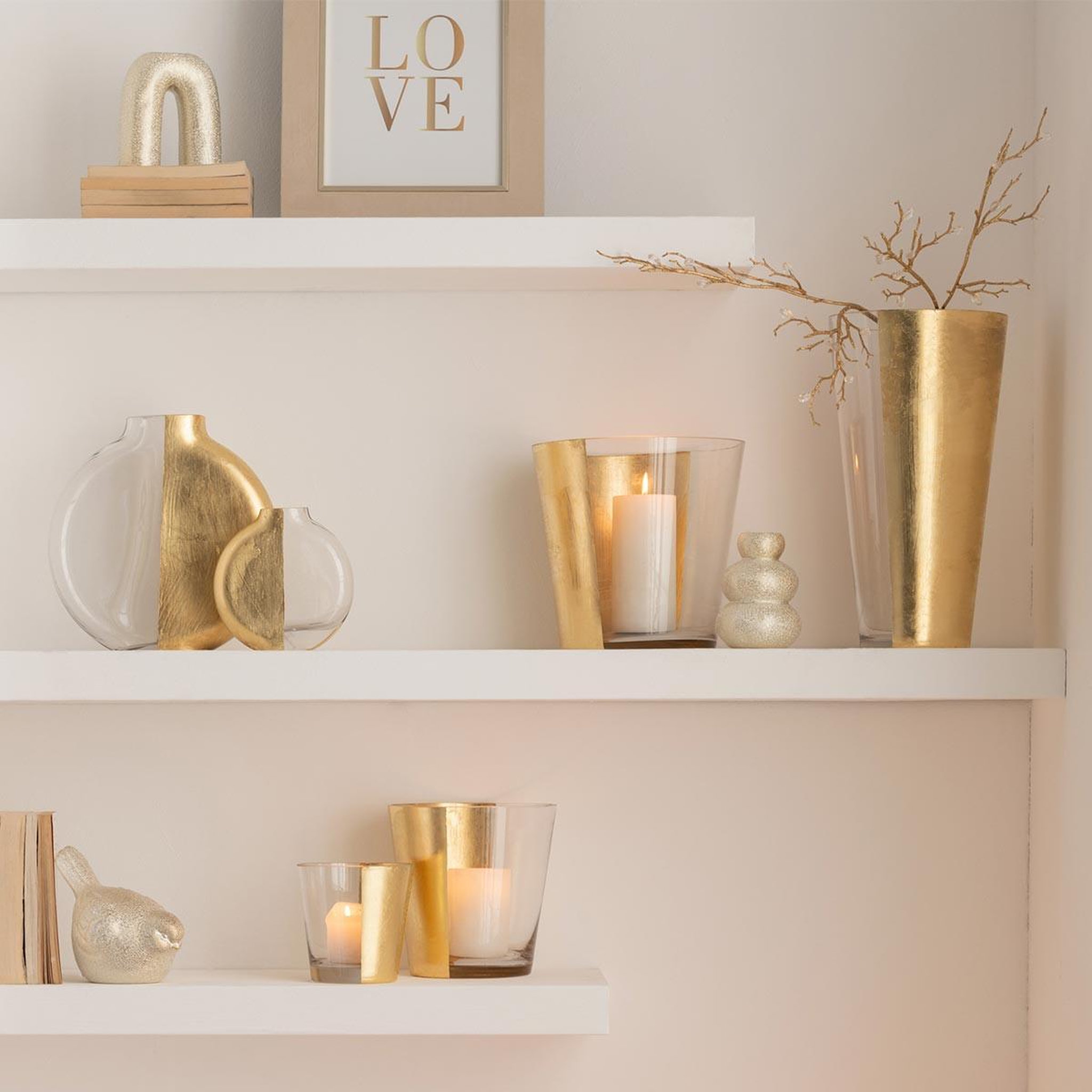 Voir la diapositive 2 : J-LINE Vase design en verre  moa  35cm transparent & or