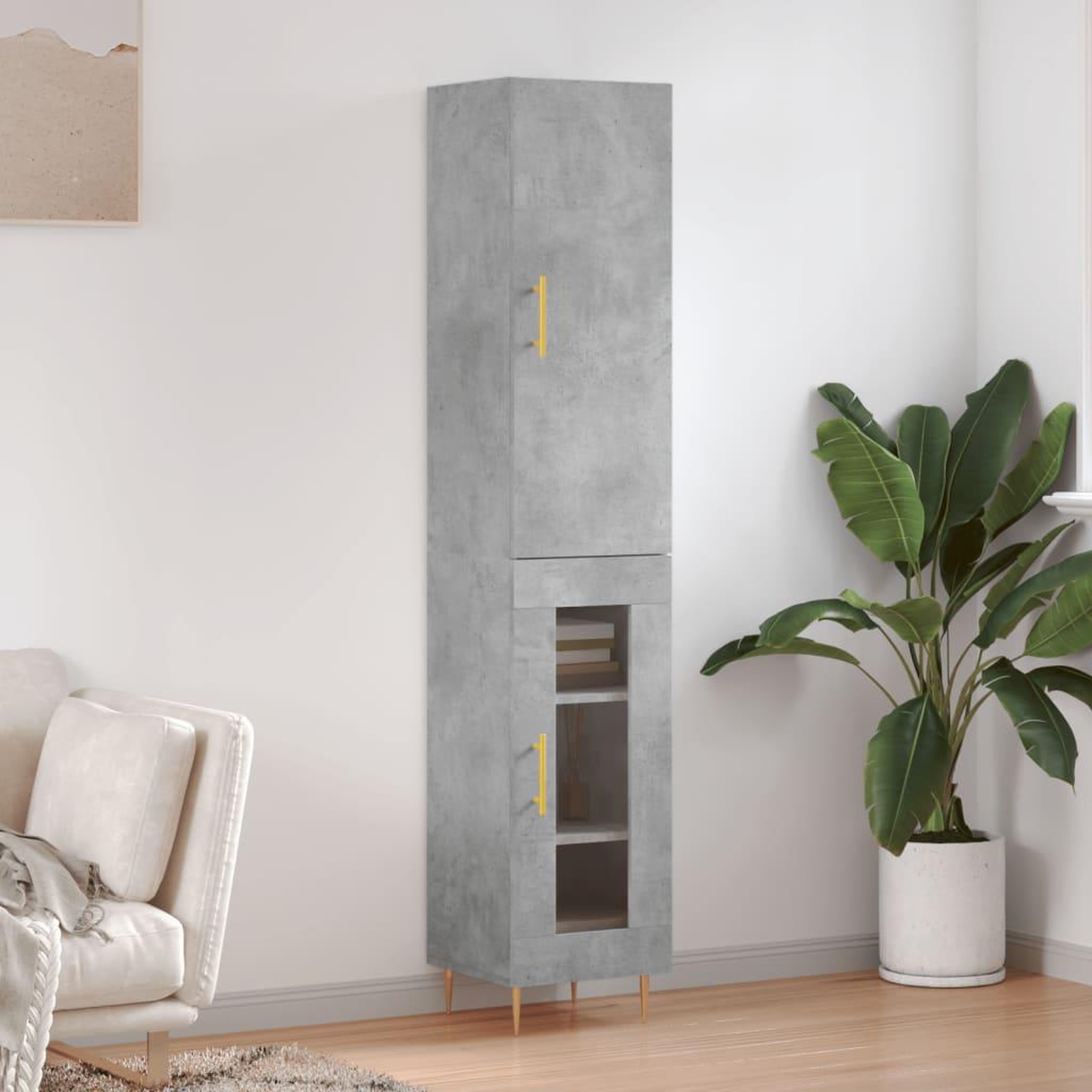 VIDAXL Buffet haut Gris beton 34,5x34x180 cm Bois d'ingenierie