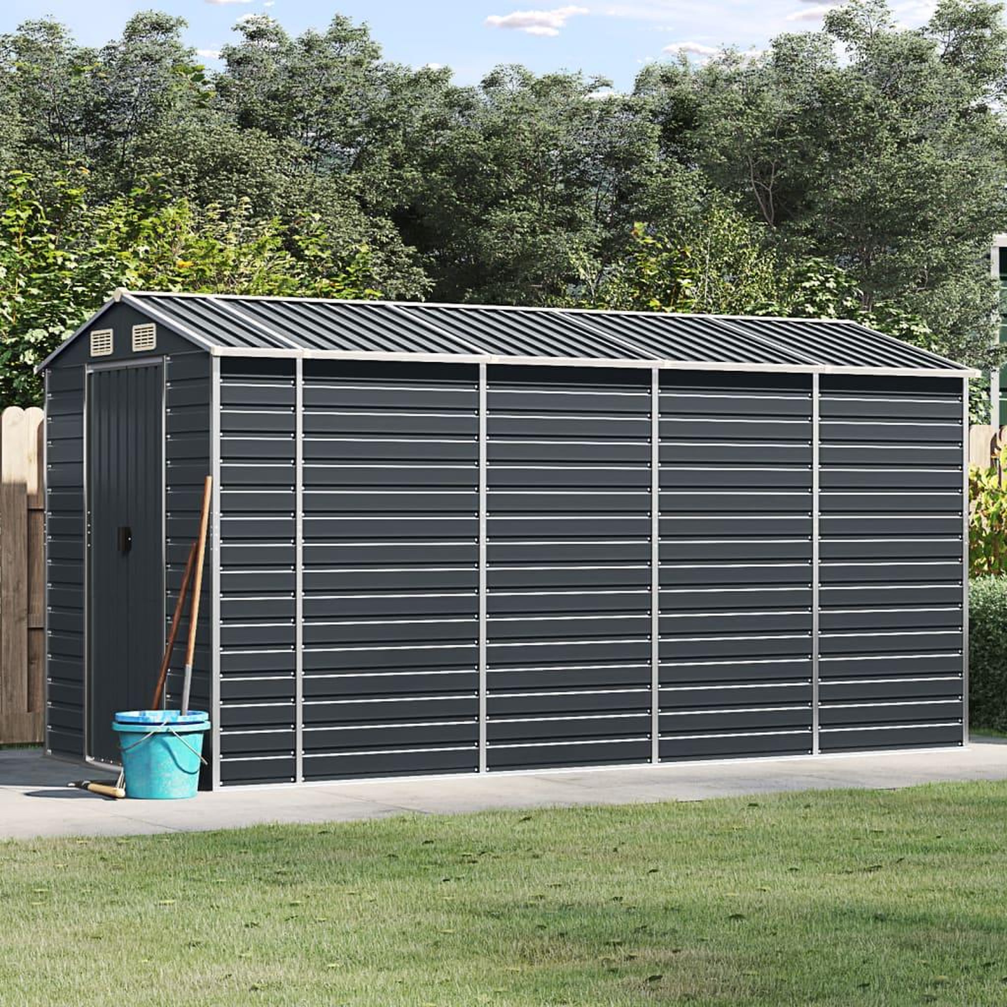 VIDAXL Abri de jardin anthracite 191x385x198 cm acier galvanise