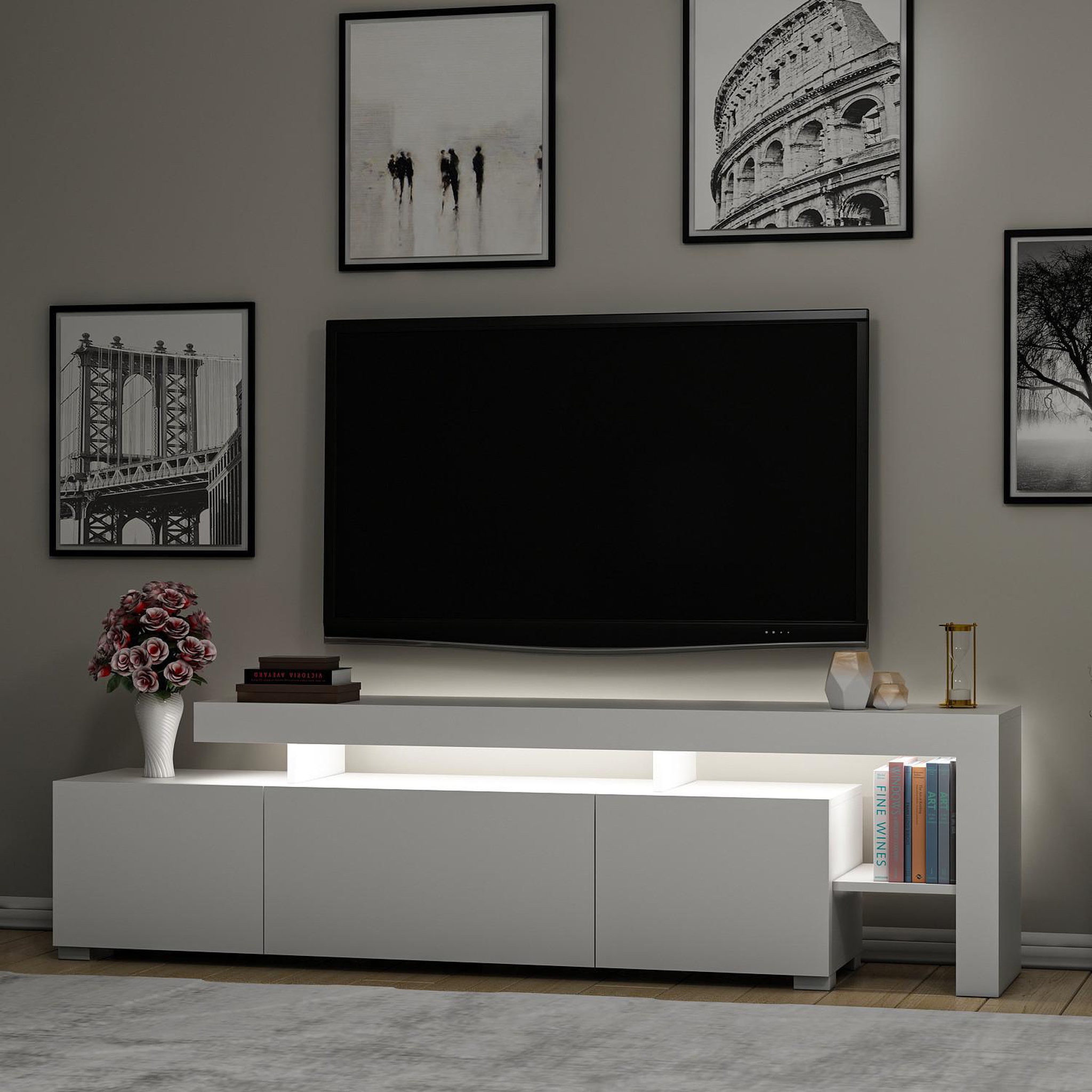 Voir la diapositive 2 : Habitat et Jardin Meuble tv en bois  beliz  192 x 37 x 53 cm - blanc