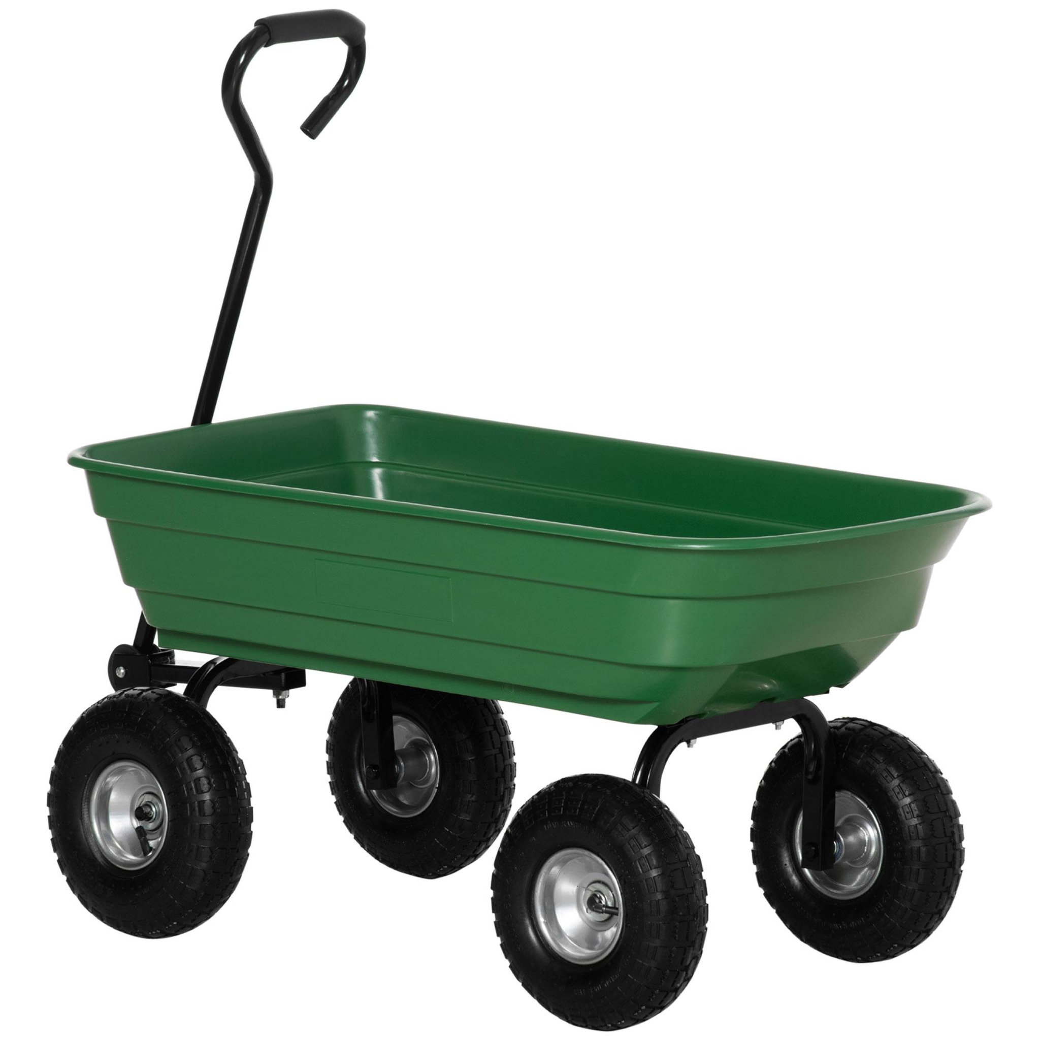 Voir la diapositive 5 : OUTSUNNY Chariot de Jardin 100L max. 250 Kg 4 roues pneumatiques poignée réglable noir vert