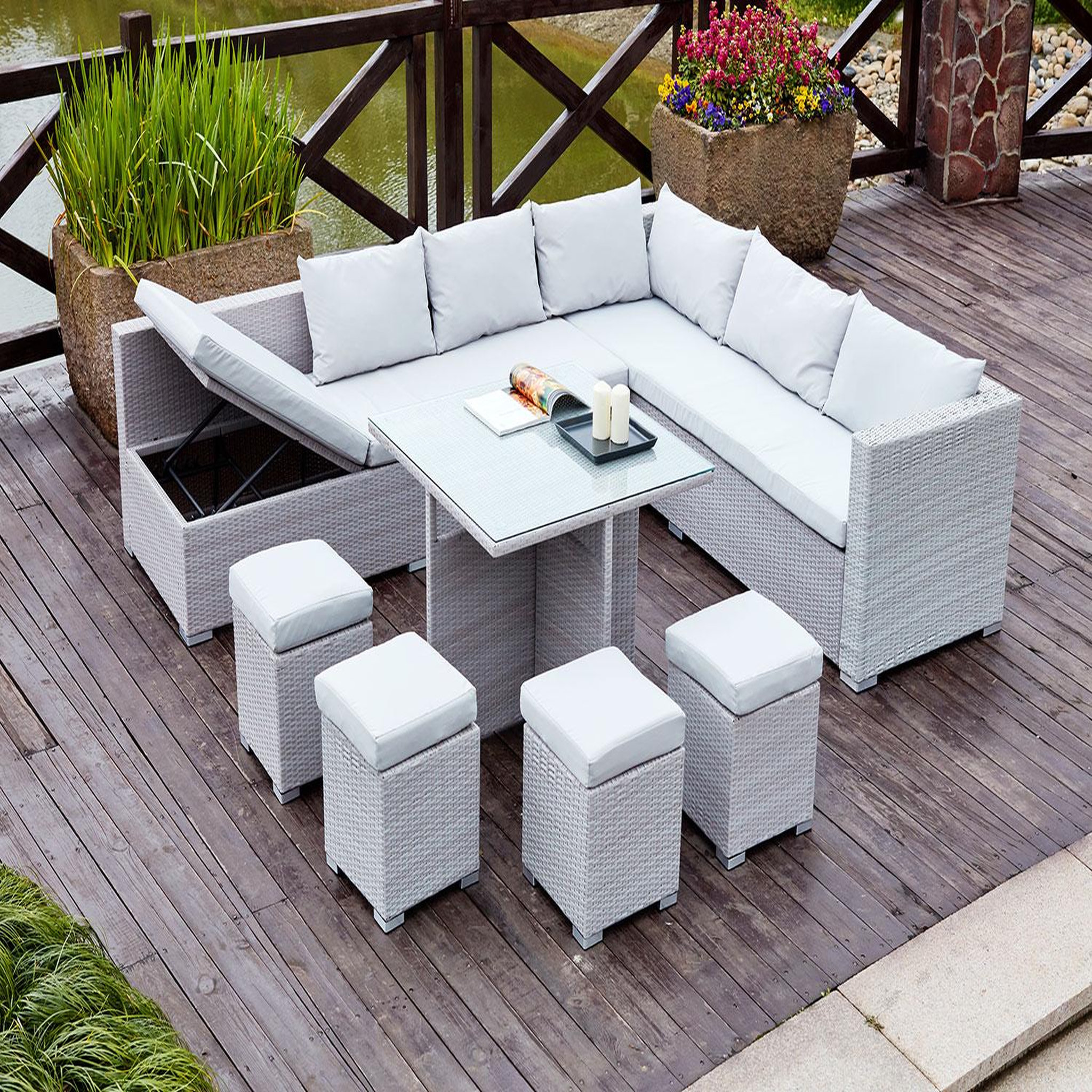 Voir la diapositive 2 : CONCEPT USINE Salon de jardin encastrable 10 places en résine gris-gris FIDJI