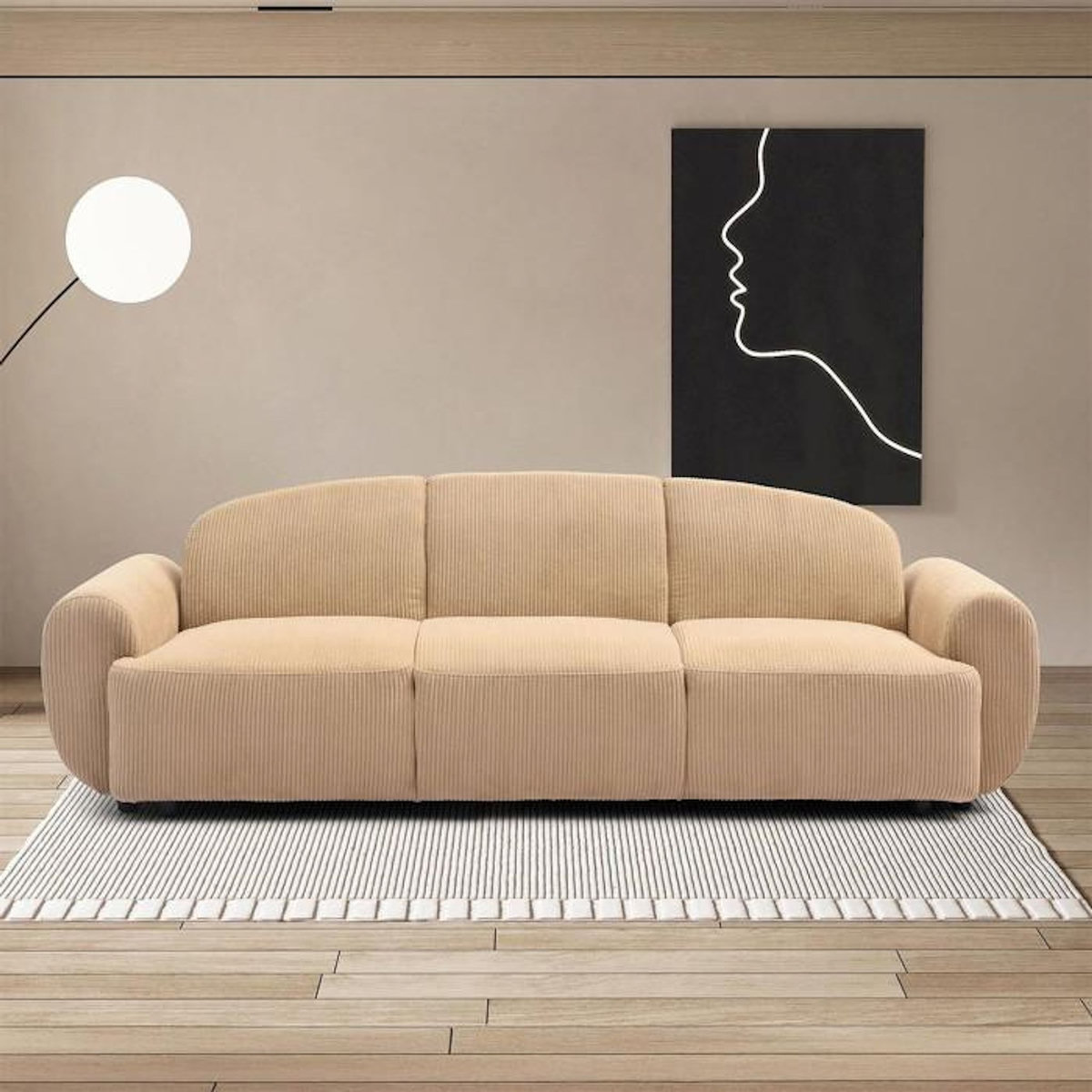 Paris Prix Canapé Convertible 3 Places en Velours  Buddy  234cm Beige