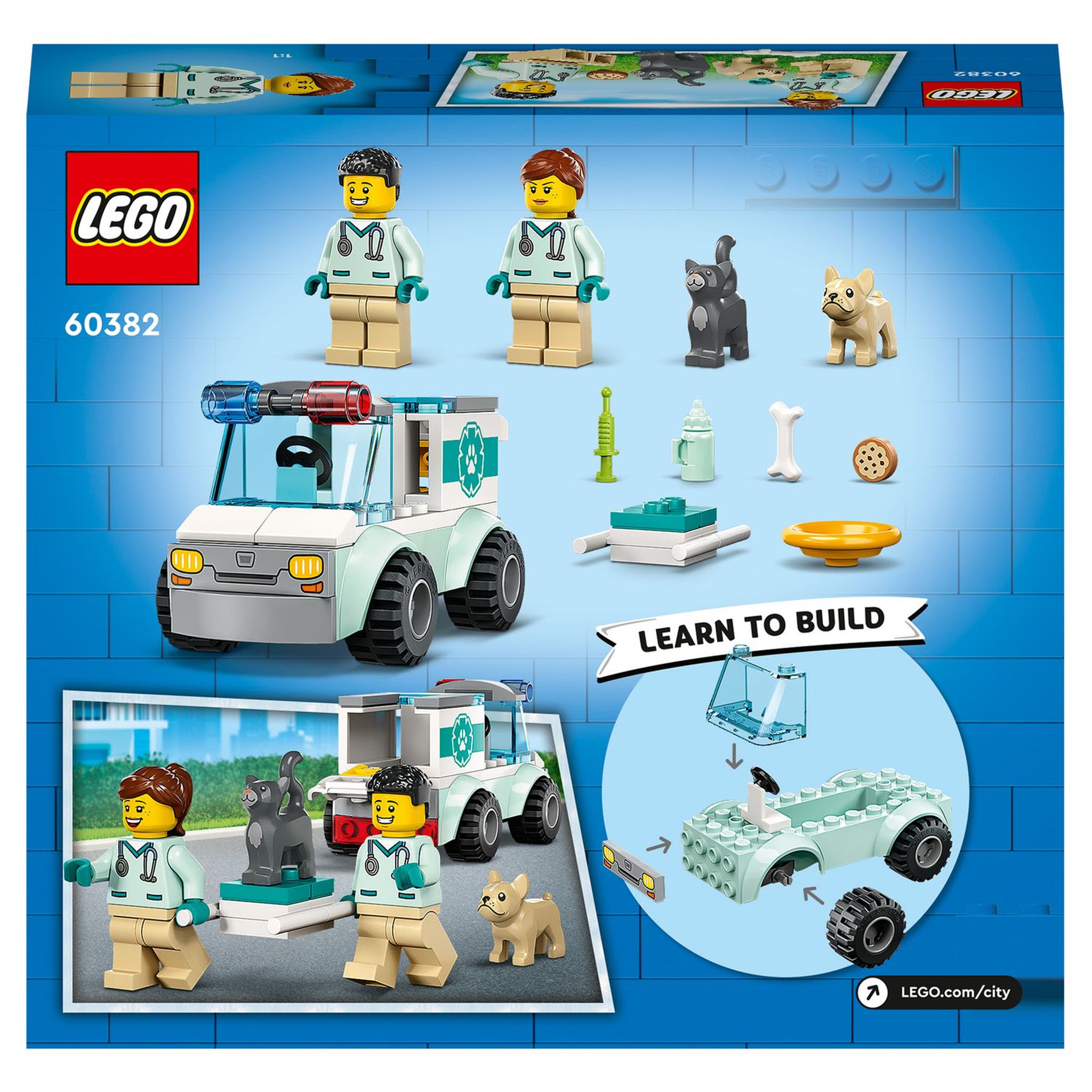 Voir la diapositive 9 : LEGO City 60382 L'intervention du véhicule vétérinaire,  Jouet Ambulance pour Animaux, avec 2 Minifigurines et Figurines Chat et Chien, Enfants 4 Ans