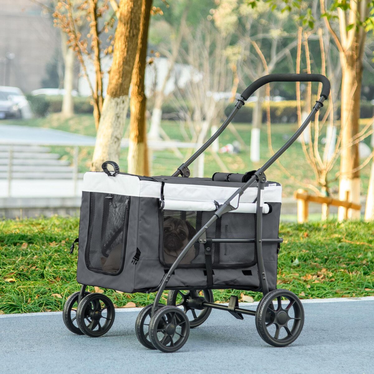 PAWHUT Poussette pliable animaux chien chat nacelle amovible 4 roues gris
