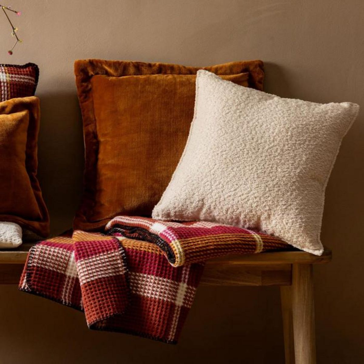 ATMOSPHERA Coussin Déco Flanelle  Cuddly  53x53cm Jaune Cumin