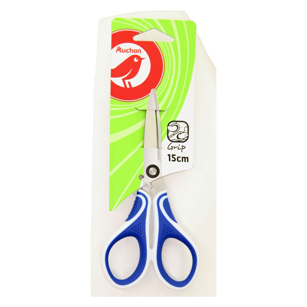 AUCHAN Paire de ciseaux à bouts pointus 15cm bi matière blanc et bleu