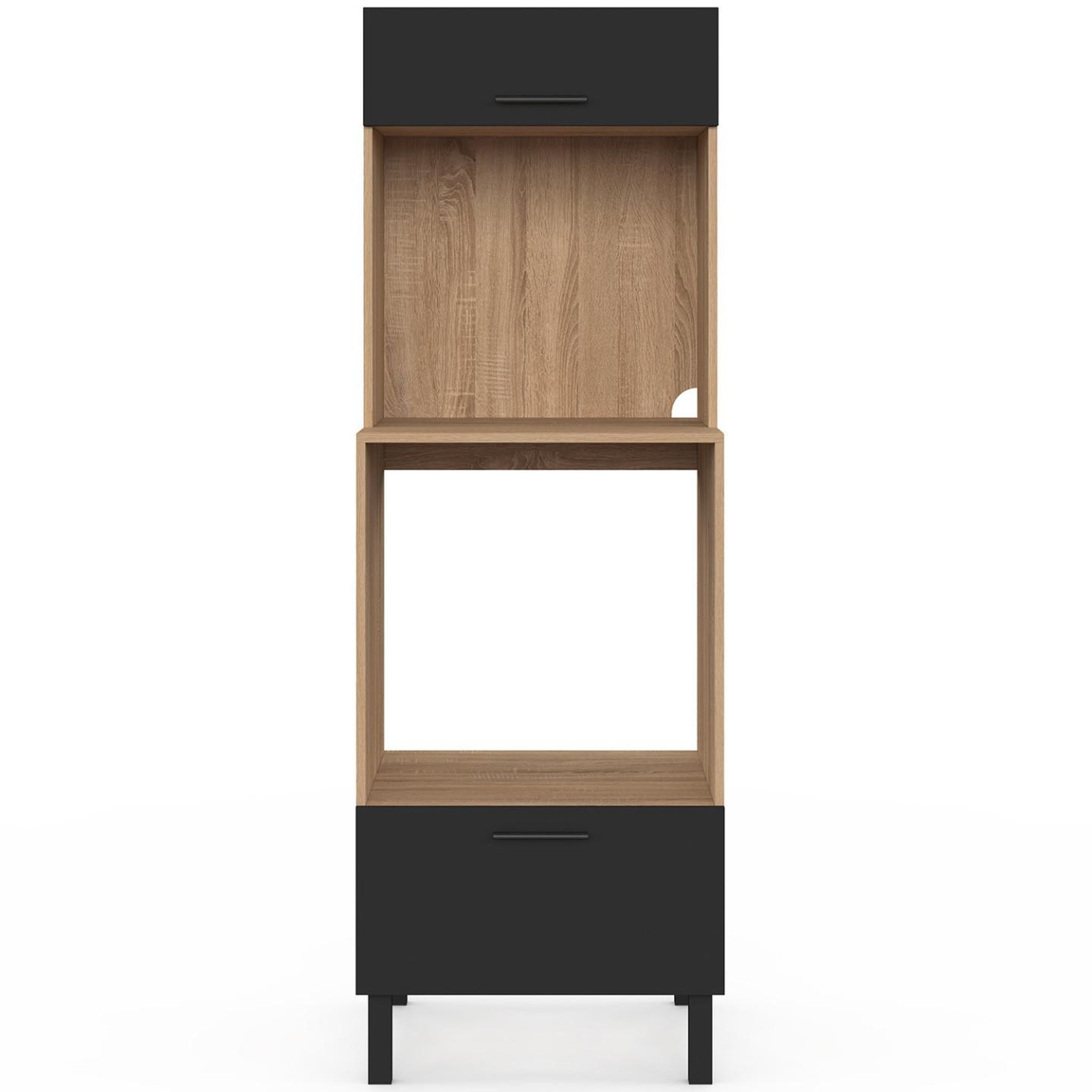 Voir la diapositive 3 : ID MARKET Armoire colonne de cuisine four/micro-ondes 60 cm cina 2 portes noir et façon hêtre