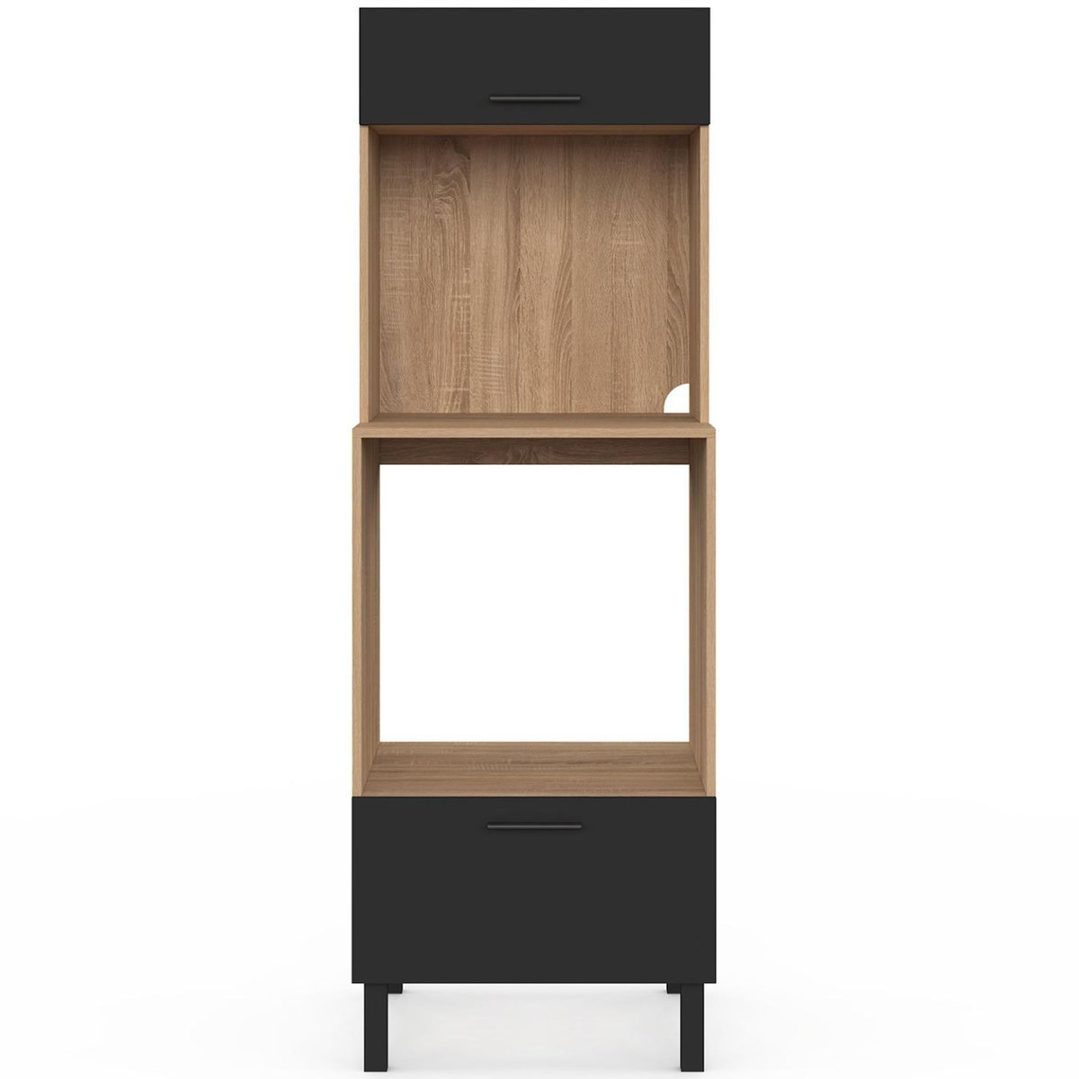 ID MARKET Armoire colonne de cuisine four/micro-ondes 60 cm CINA 2 portes noir et façon hêtre