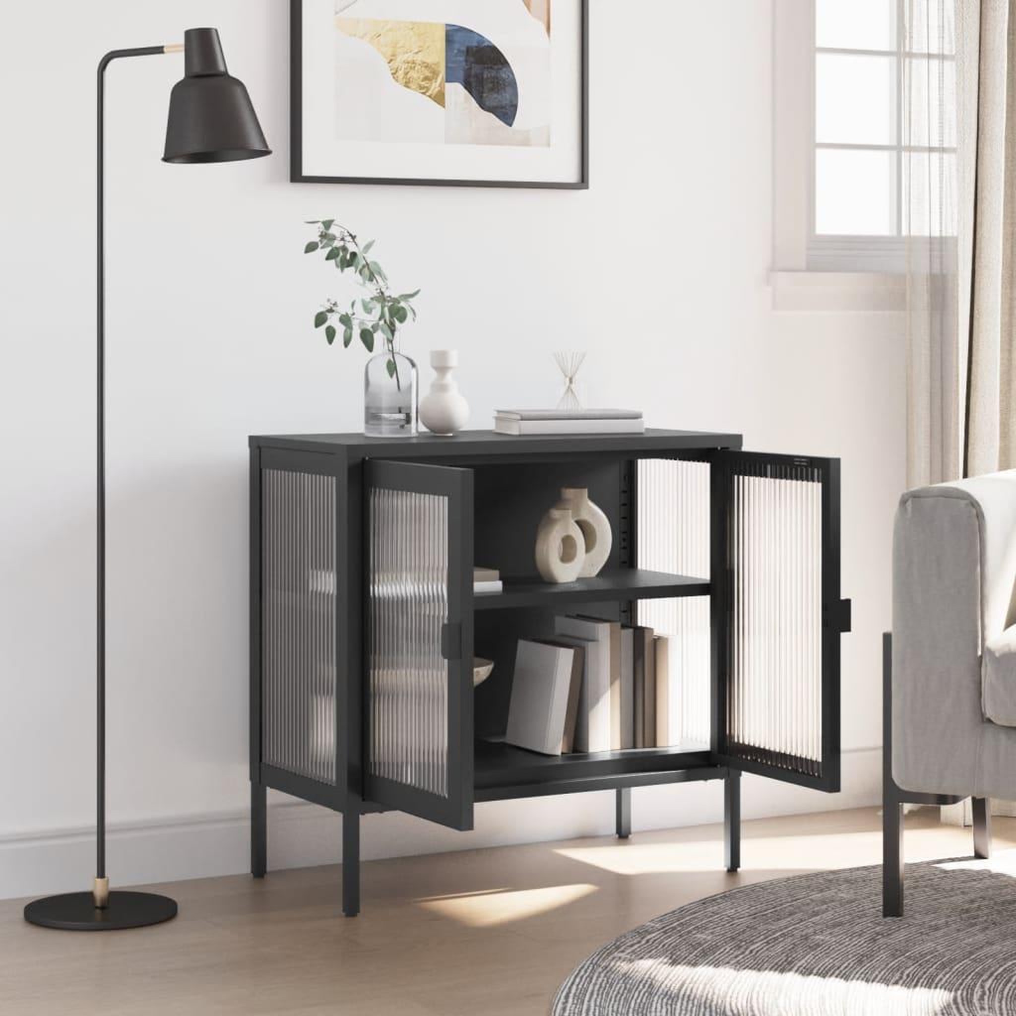 Voir la diapositive 3 : VIDAXL Buffet noir 70x35x70 cm verre et acier
