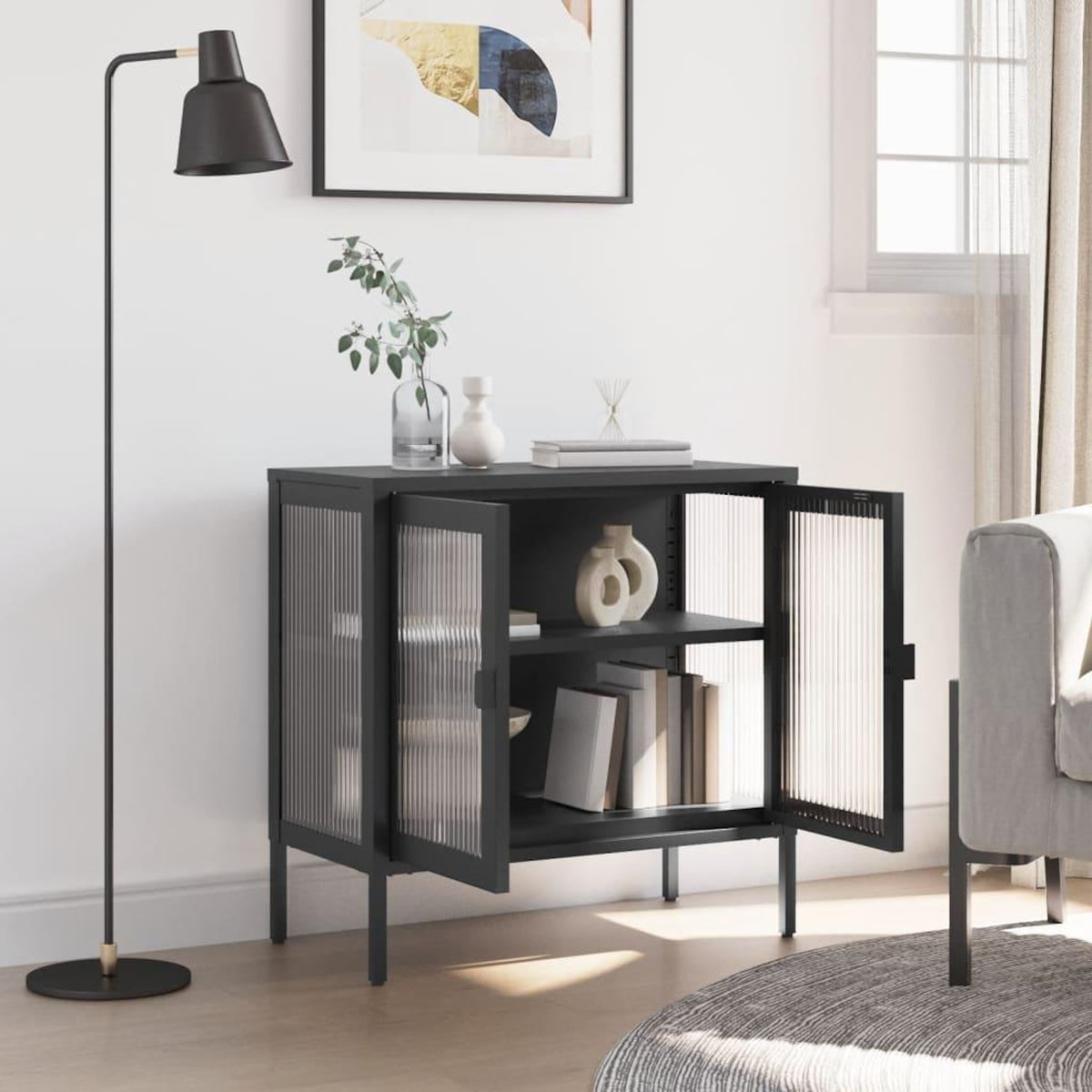 VIDAXL Buffet noir 70x35x70 cm verre et acier