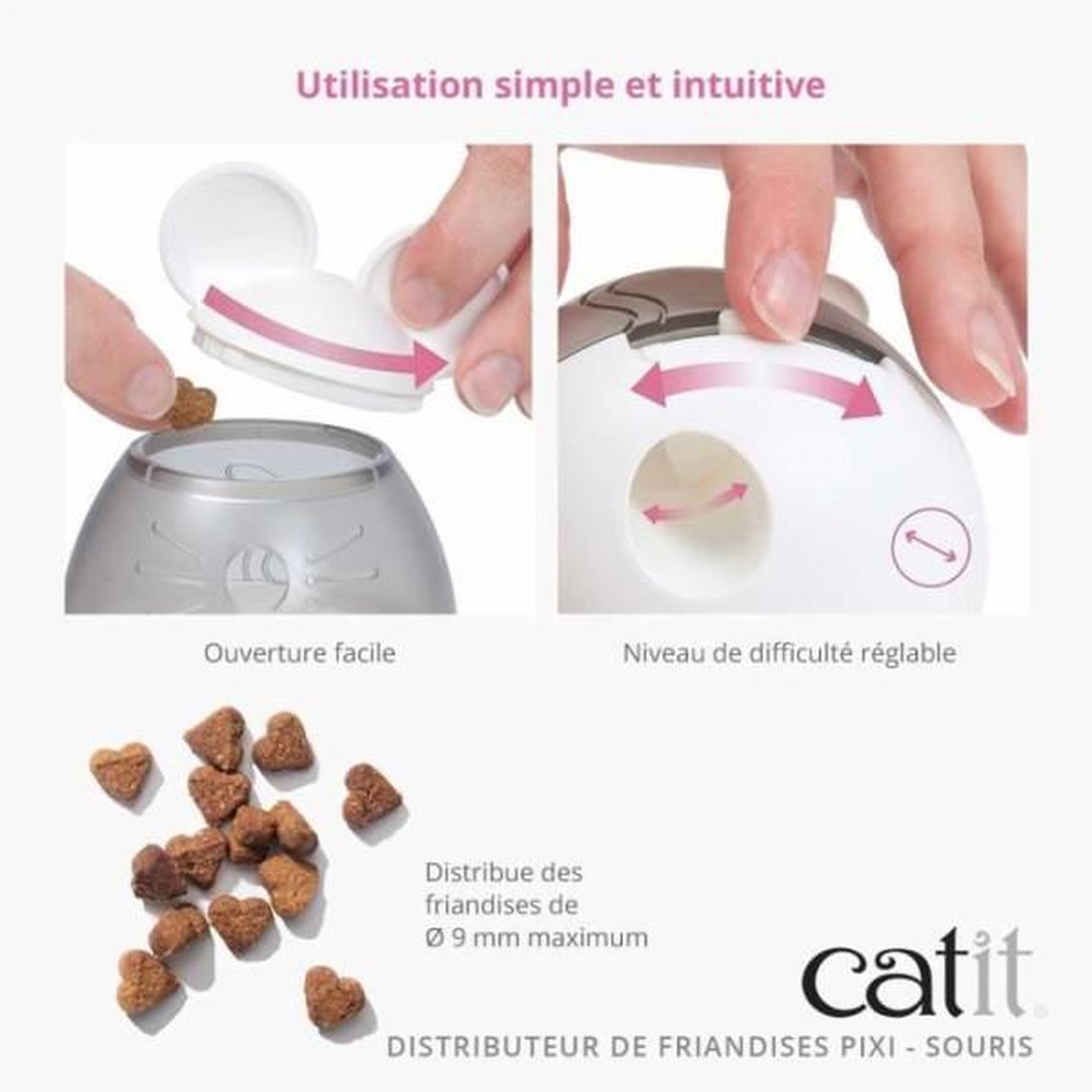 Voir la diapositive 4 : MARKET24 Distributeur de friandises pour chat - CATIT - PIXI - Design oreilles de souris - Blanc