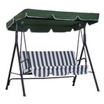 OUTSUNNY Balancelle de jardin 3 places toit réglable coussins assise dossier acier polyester vert blanc rayé