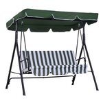 OUTSUNNY Balancelle de jardin 3 places toit réglable coussins assise dossier acier polyester vert blanc rayé