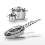 ELO Batterie de cuisine avec 2 poêles 24/28 cm et 2 faitouts 12/20 cm en inox sans PFAS Elo Collection Relief Solution Brillant