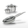 Voir la diapositive 1 : ELO Batterie de cuisine avec 2 poêles 24/28 cm et 2 faitouts 12/20 cm en inox sans PFAS Elo Collection Relief Solution Brillant