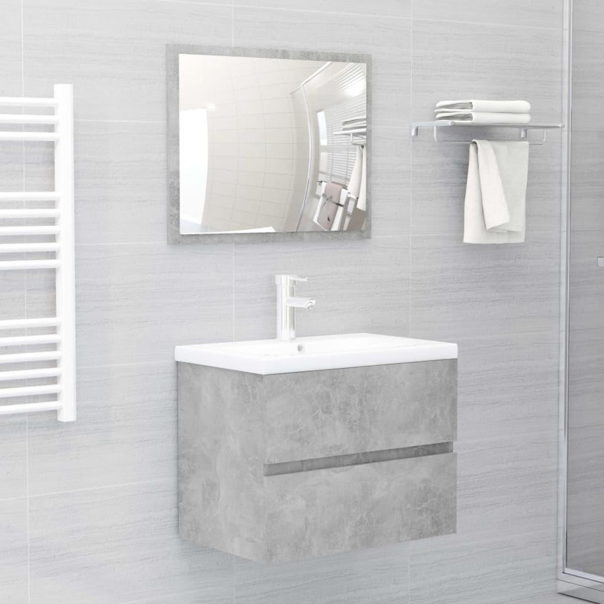 VIDAXL Ensemble de meubles de salle de bain gris beton bois ingenierie