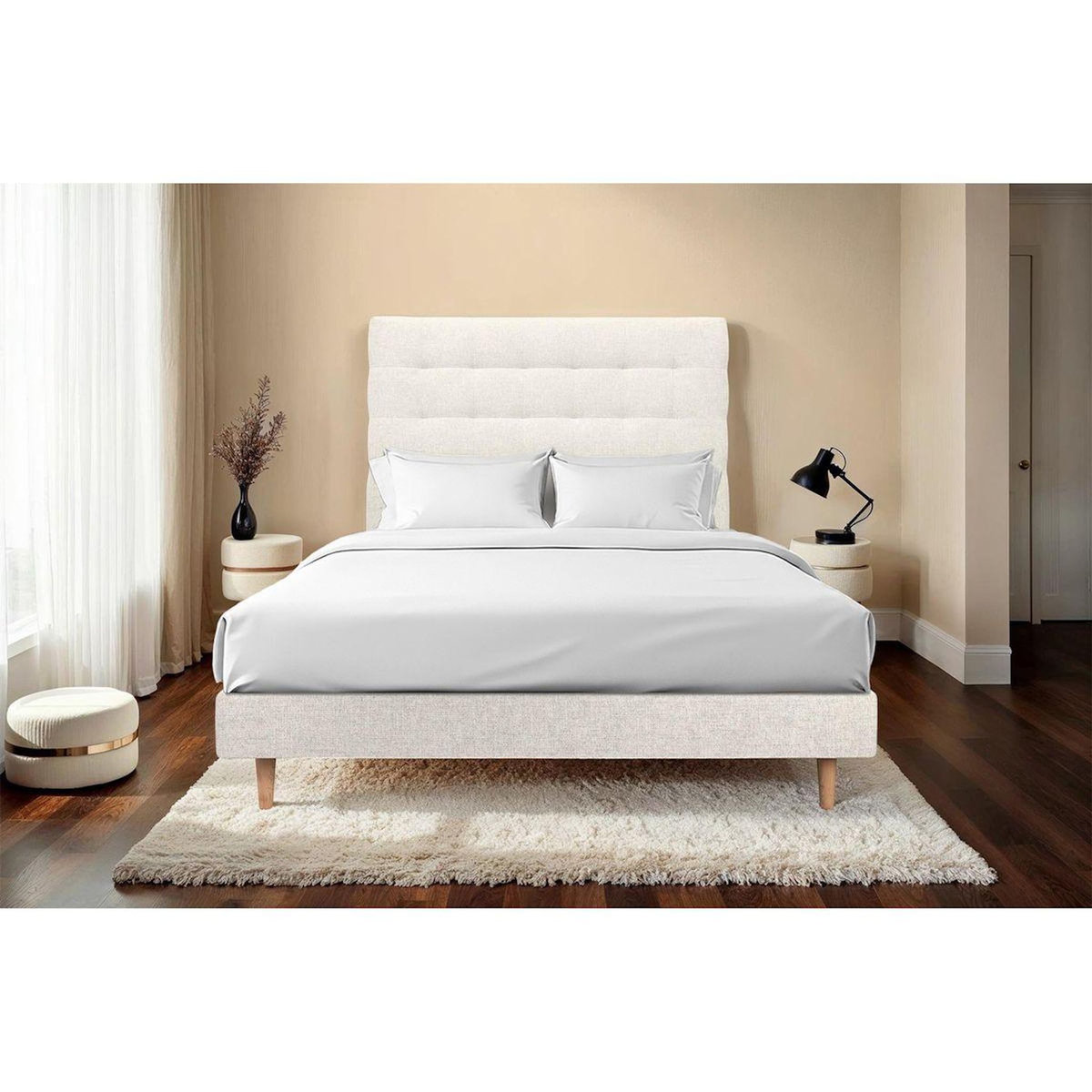 Sommeil de Plomb Lit avec tête de lit capitonnée tissu et sommier kit - Hauteur totale : 29cm