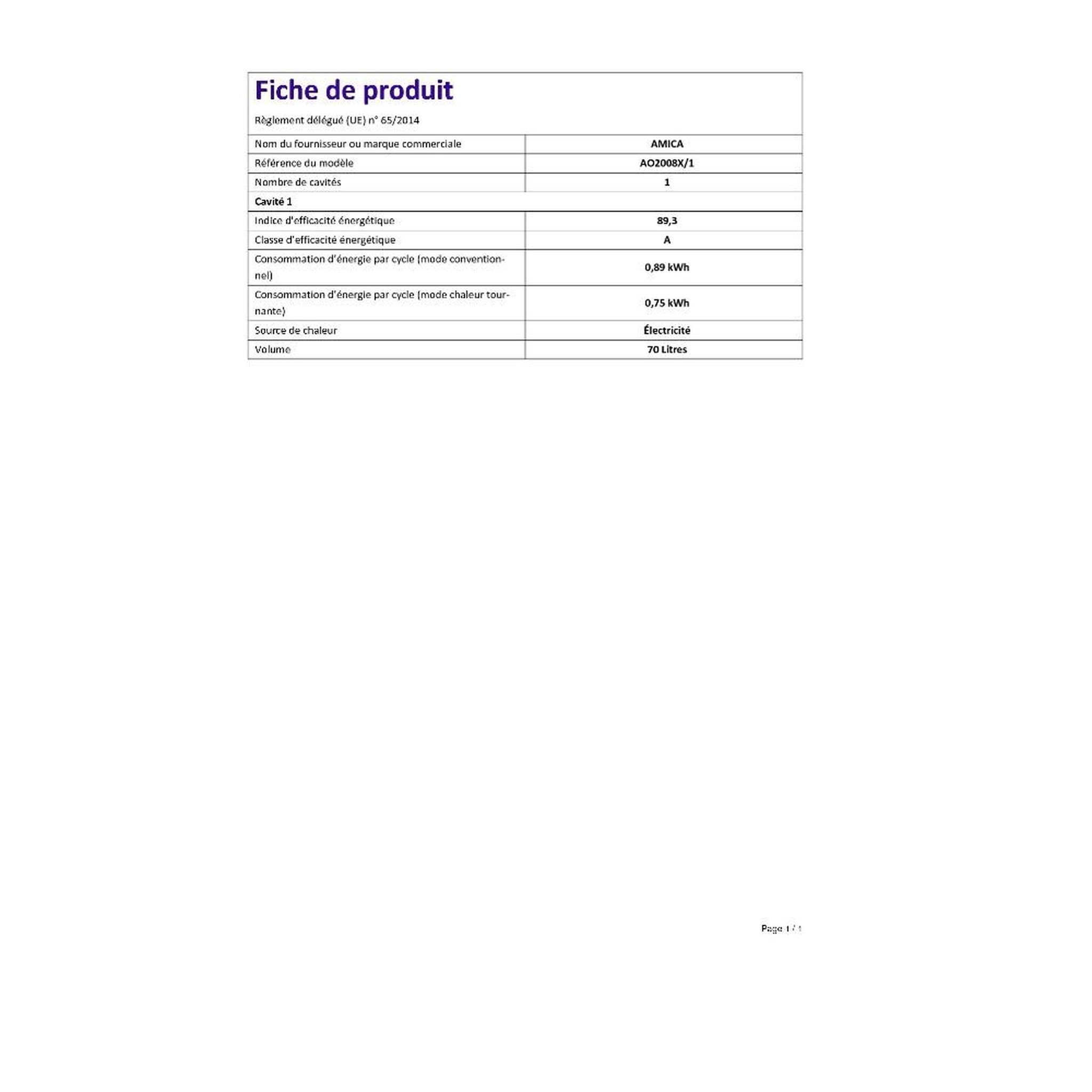 Voir la diapositive 5 : Amica Four intégrable multifonction 70l 60cm pyrolyse inox - AO2008X/1