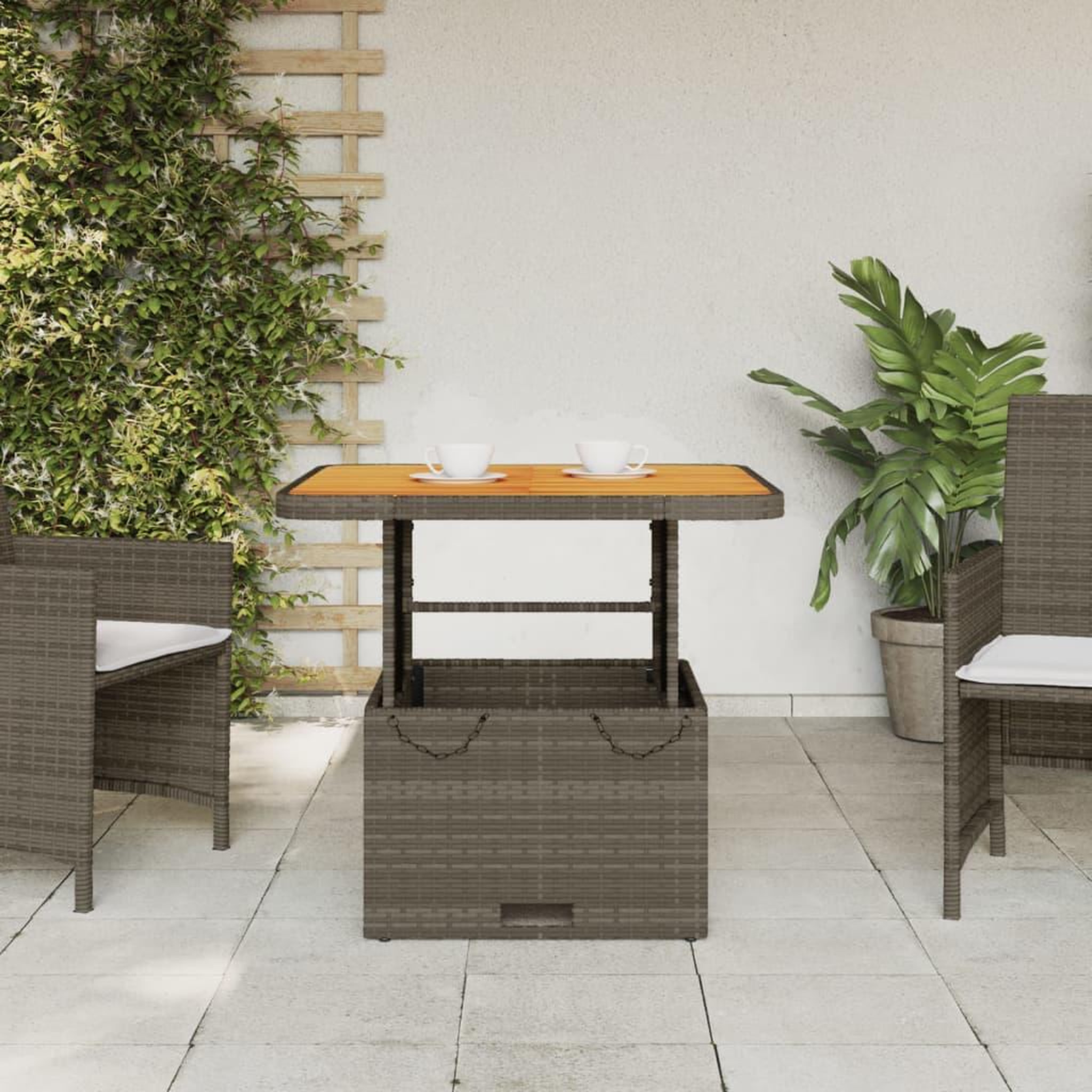 Voir la diapositive 3 : VIDAXL Table de jardin gris 80x80x71 cm resine tressee et bois acacia