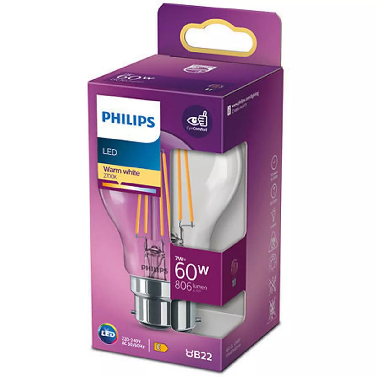 PHILIPS Ampoule LED 60W STD B22 CHAUD CLAIRE