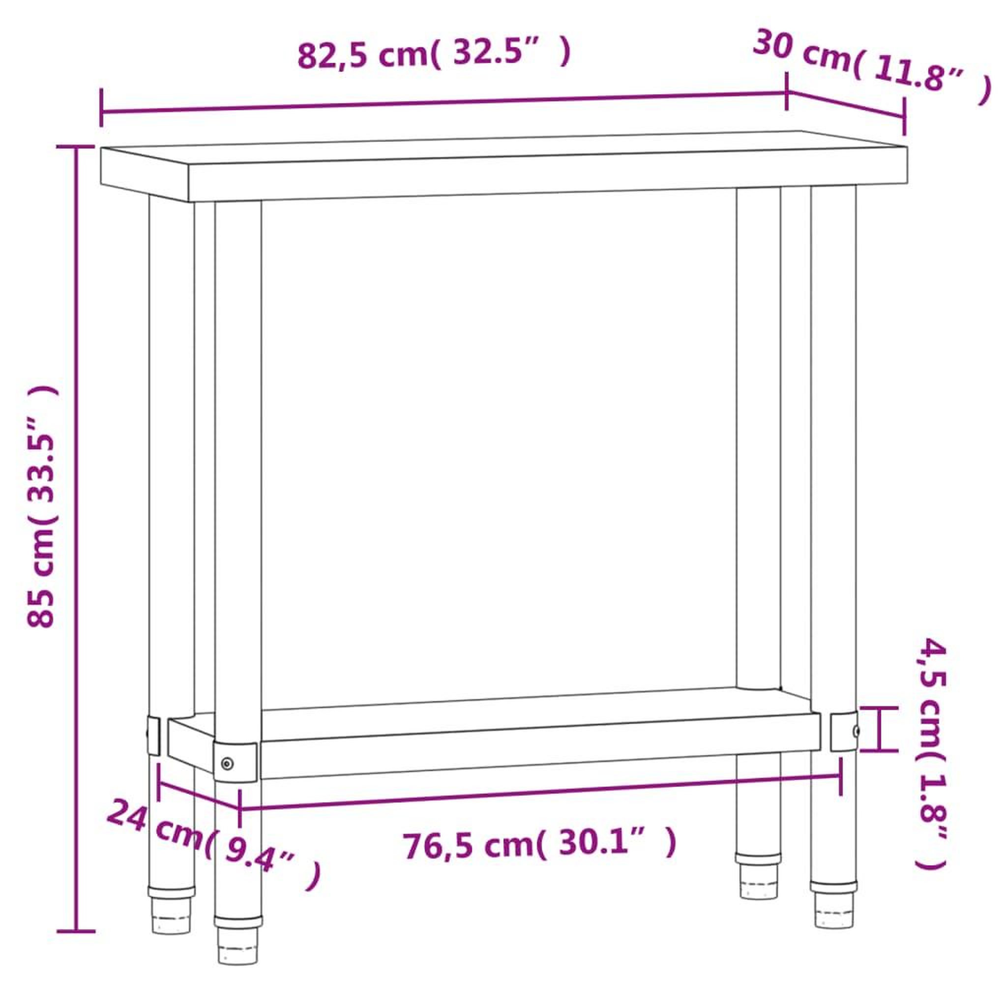 Voir la diapositive 6 : VIDAXL Table de travail de cuisine 82,5x30x85 cm acier inoxydable