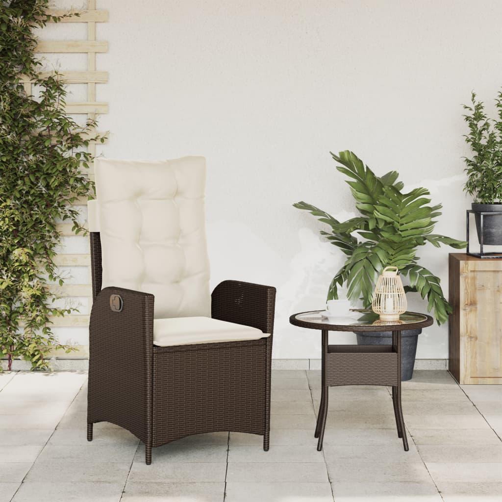 Voir la diapositive 3 : VIDAXL Chaise inclinable de jardin avec coussins marron resine tressee
