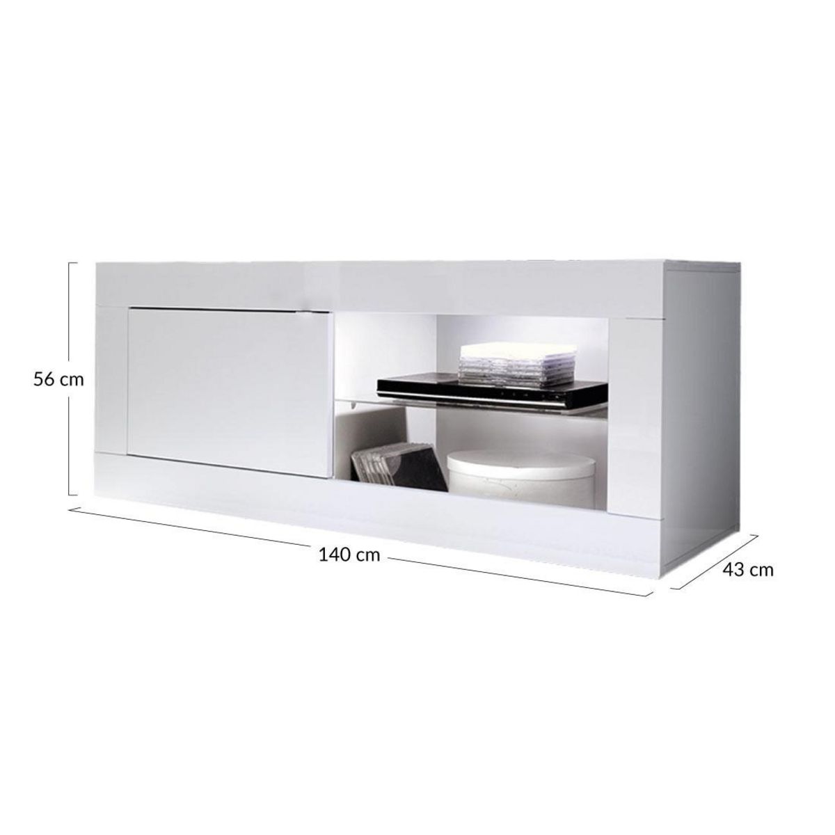 BEST MOBILIER Milo - meuble tv - blanc - 2 niches et 1 porte - 140 cm